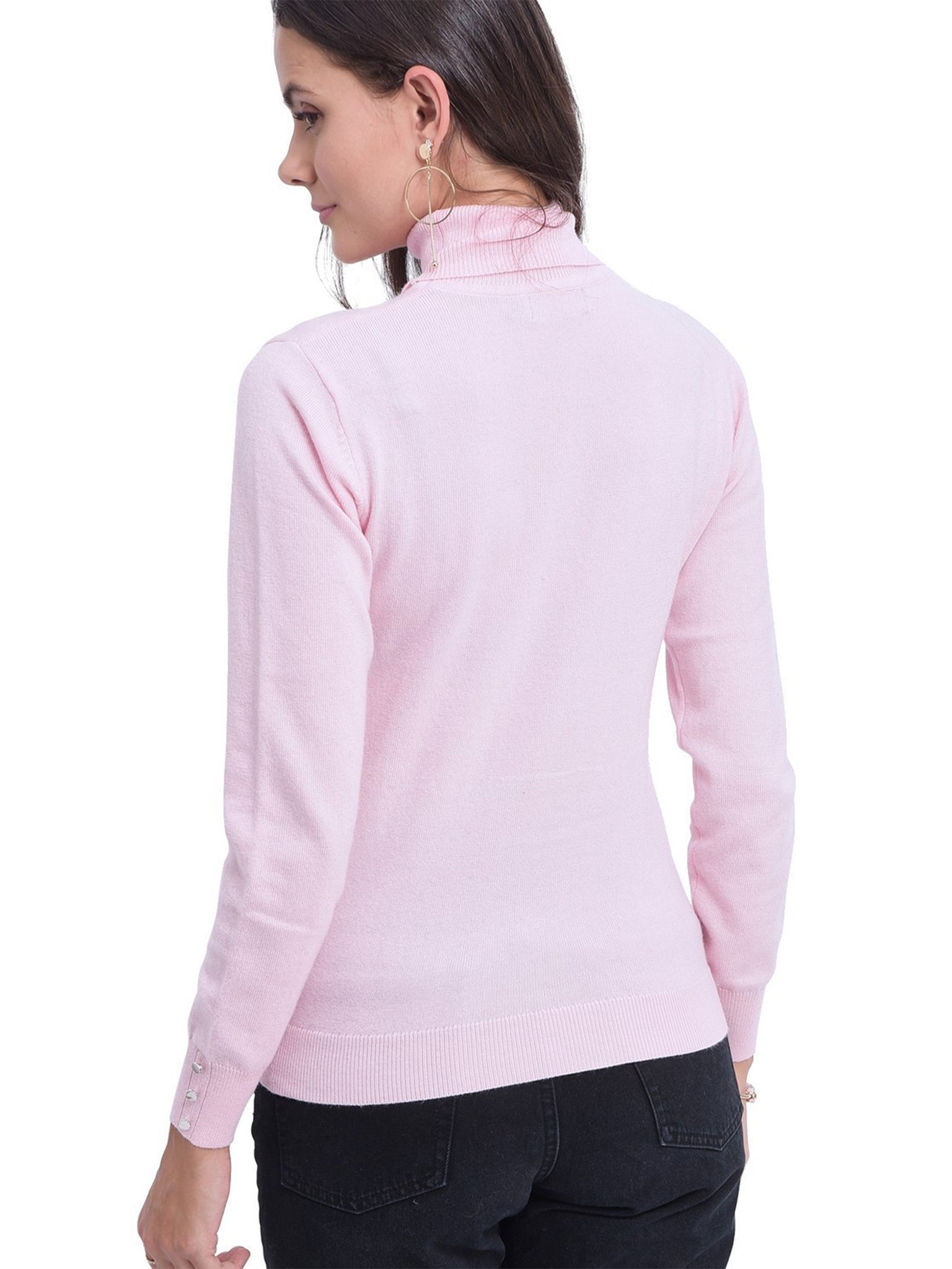 Maglia A Collo Alto Con Bottoni Argentati Sulle Maniche - Rosa