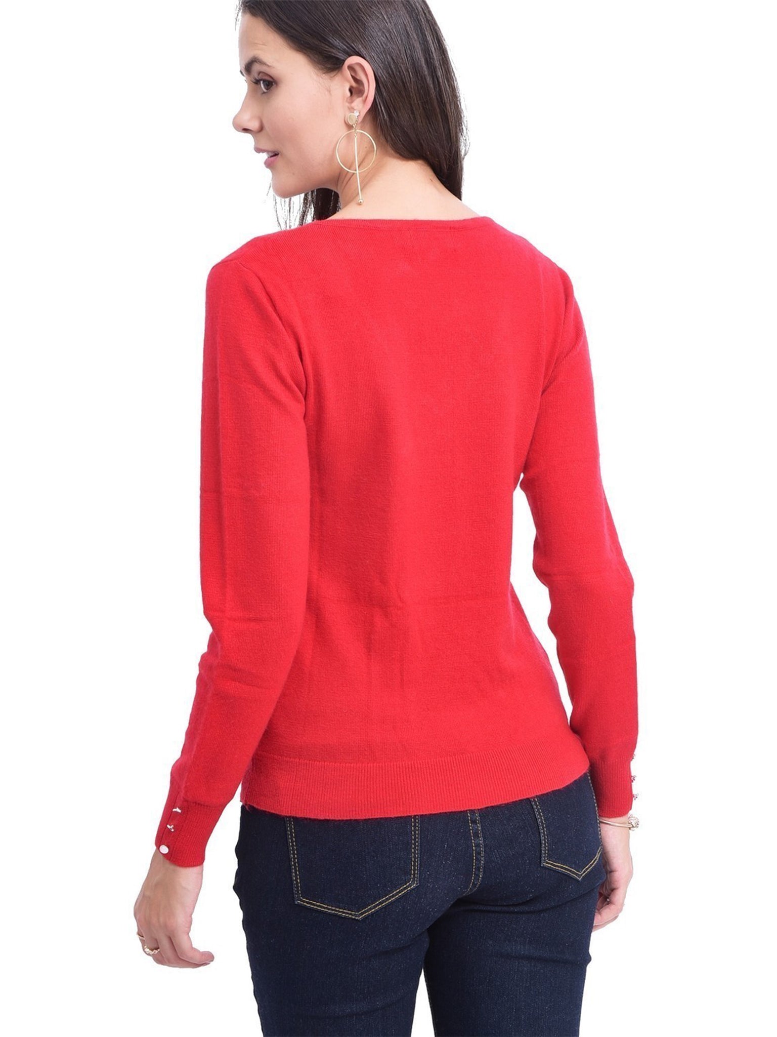 Maglia Con Scollo a V e Bottoni Argentati Sulle Maniche - Rosso