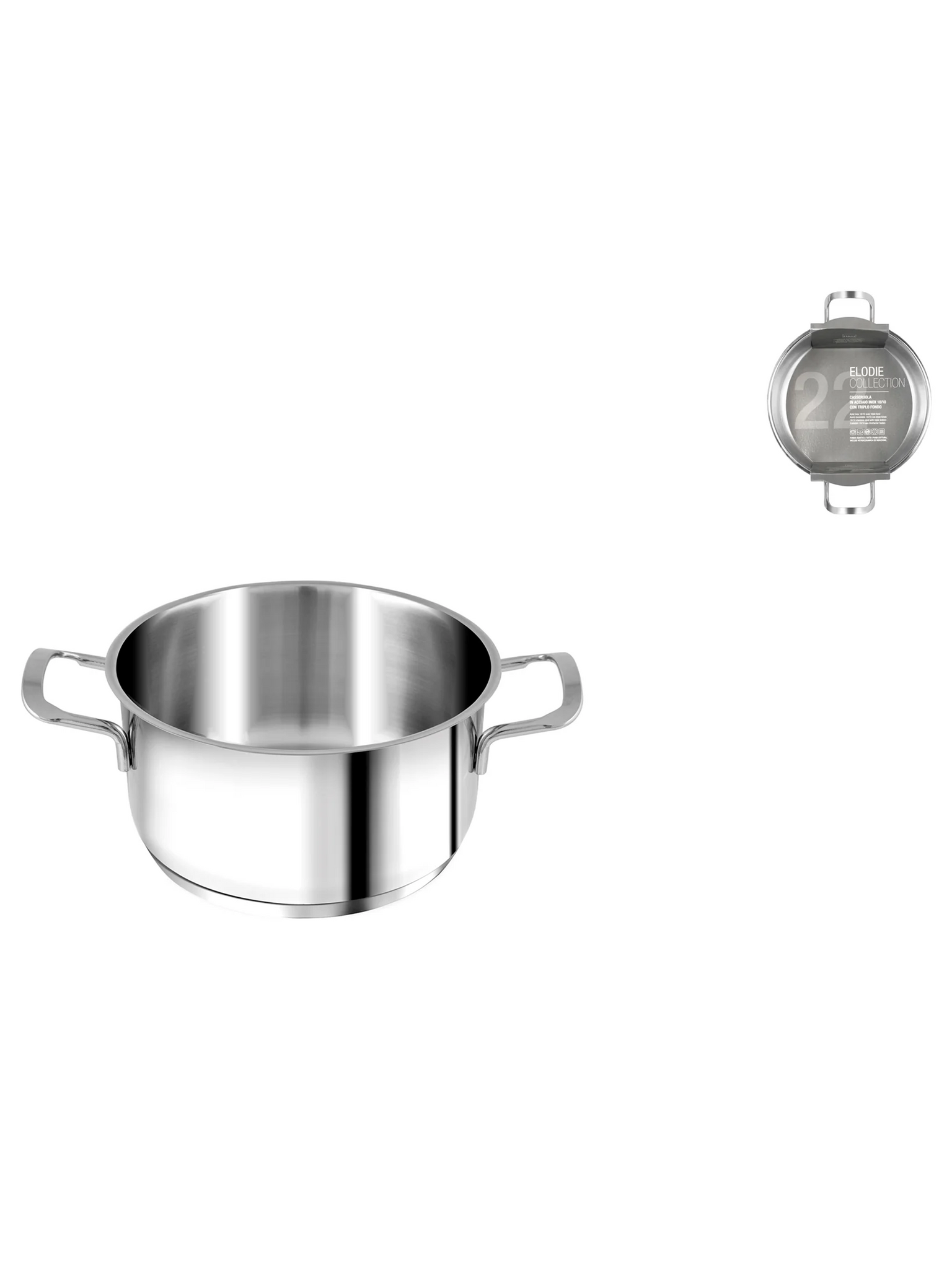 Casseruola Inox Elodie Fondo A Induzione 2 Manici Cm22