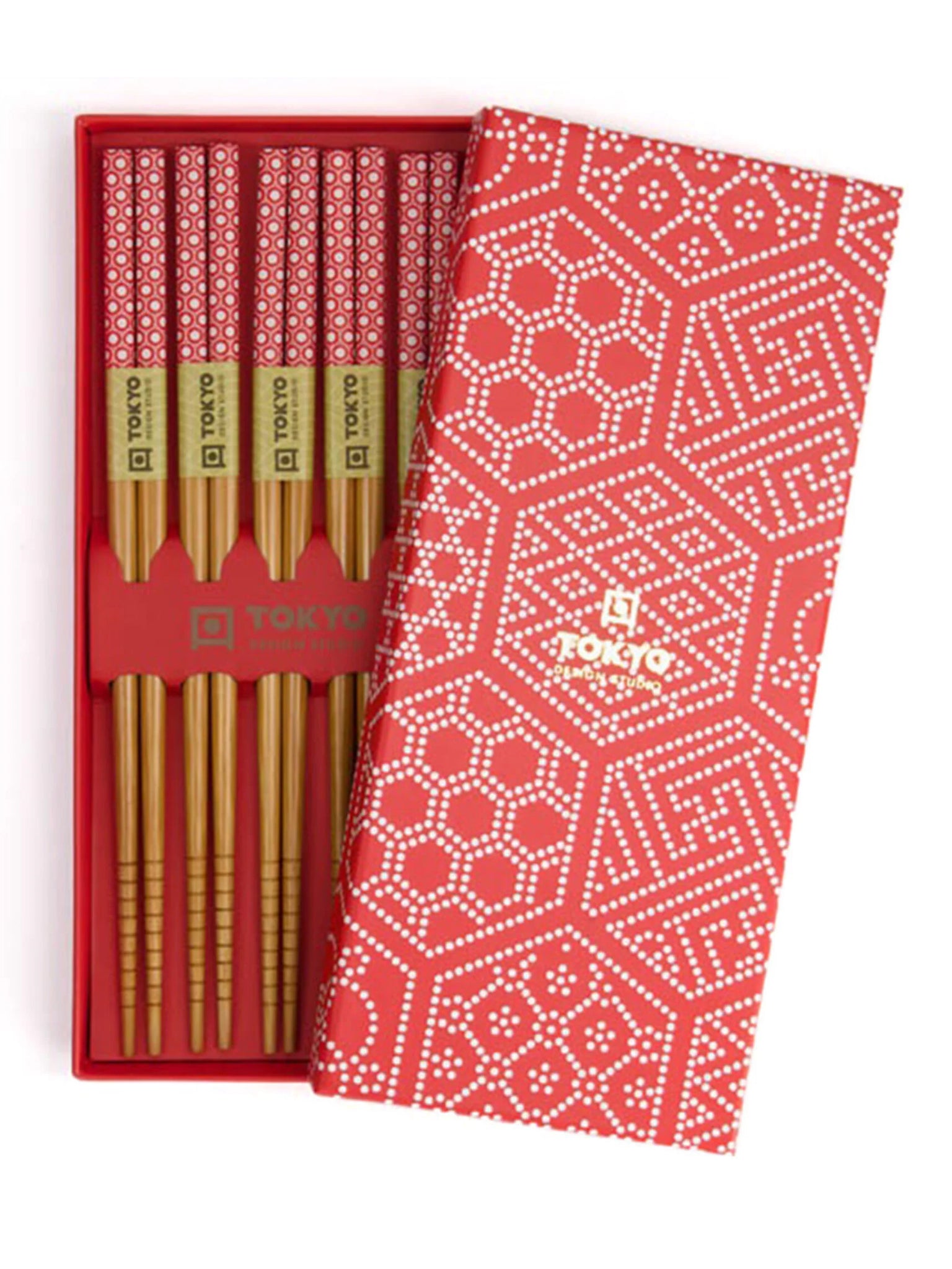 Chopstick Giftset/5 Red Multi Pattern Set da  1