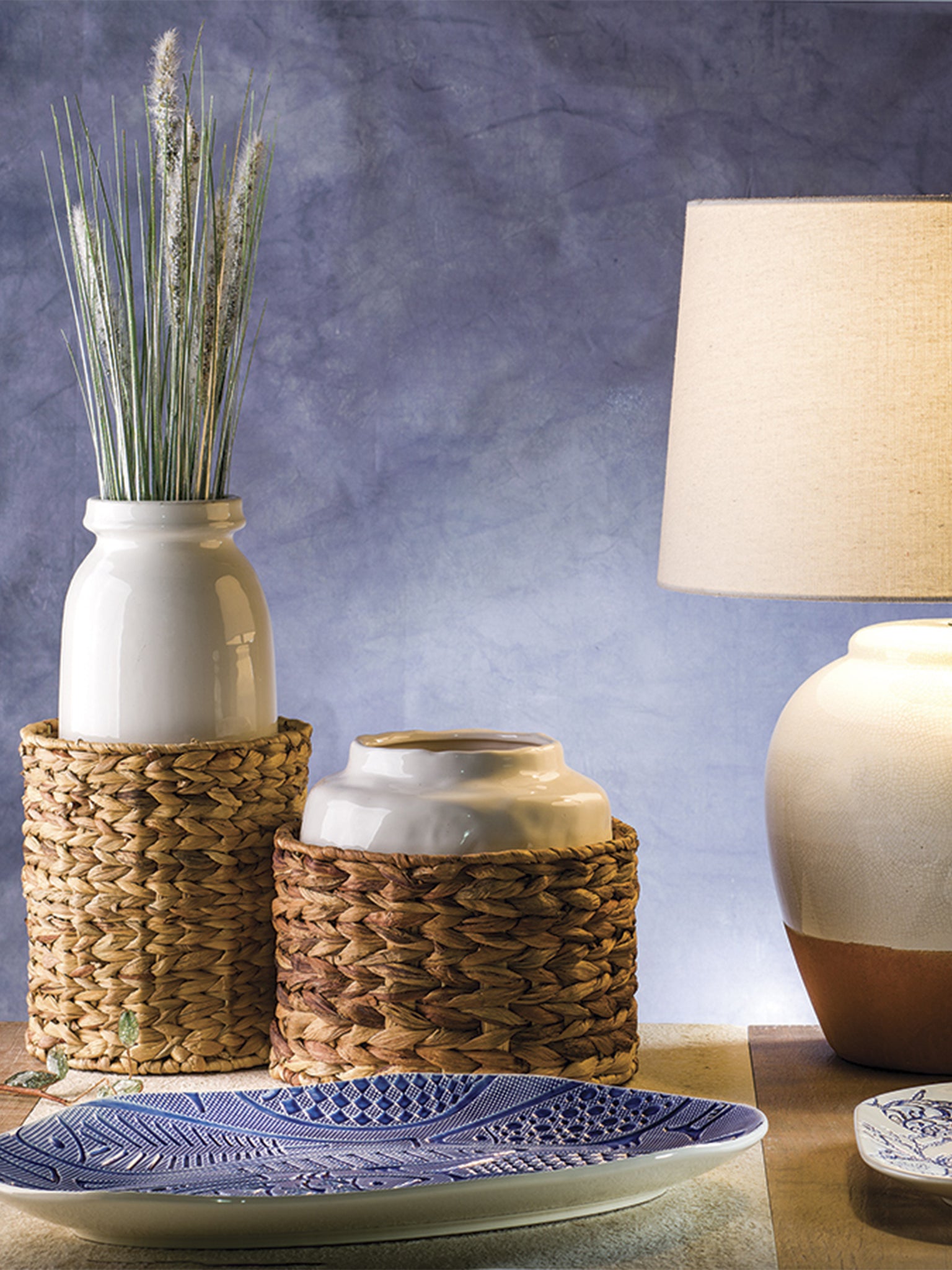 Vaso Basso Grande Con Rattan Sirenuse