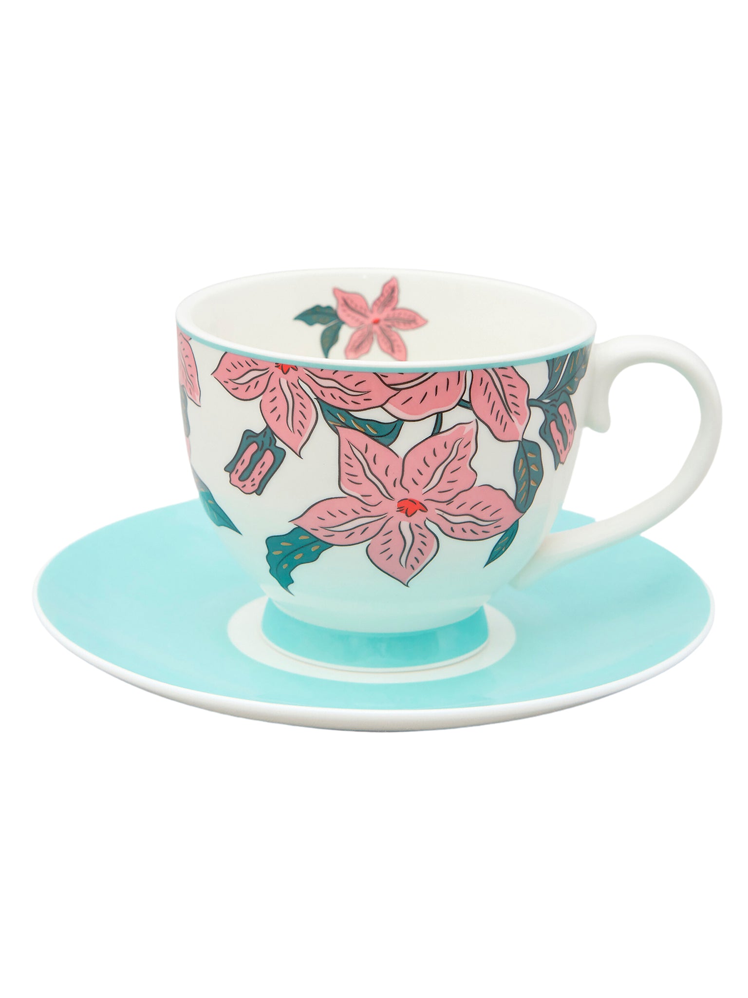 Tazza da colazione con piatto set 2 pezzi Alice azzurro 87889
