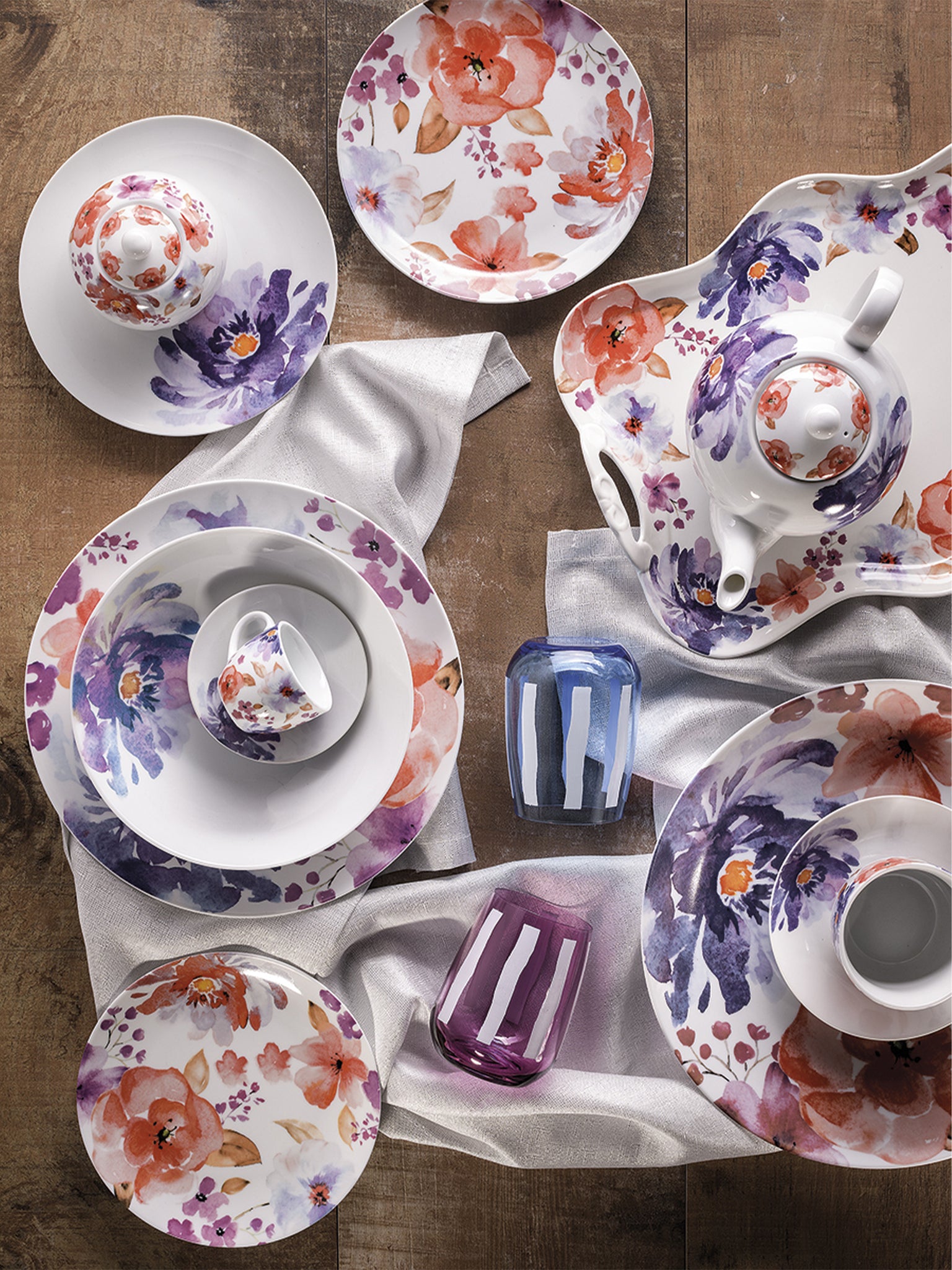 Tazza da caffè con piatto in porcellana set 6 pezzi Peonia 85410