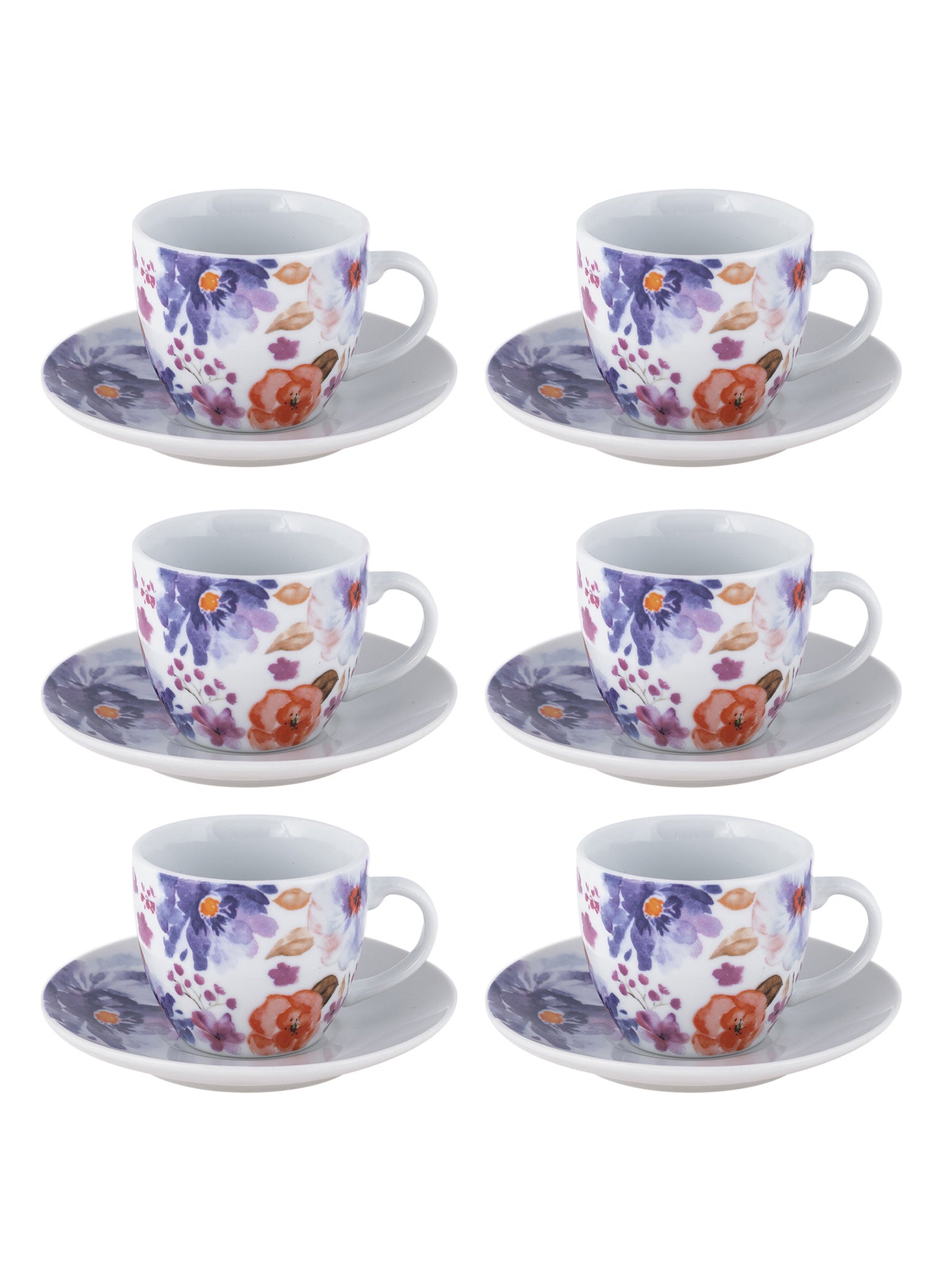Tazza da caffè con piatto in porcellana set 6 pezzi Peonia 85410