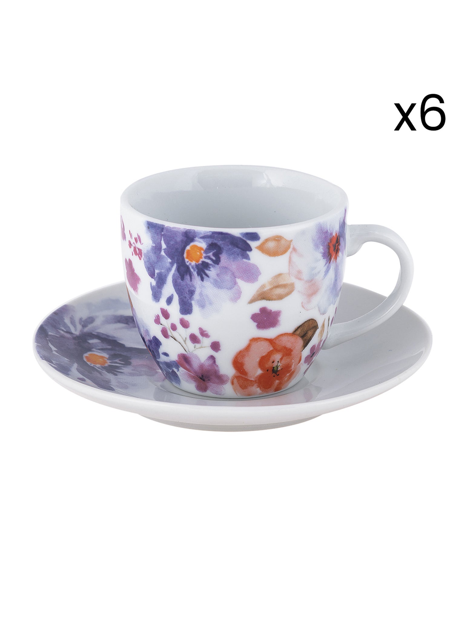 Tazza da caffè con piatto in porcellana set 6 pezzi Peonia 85410