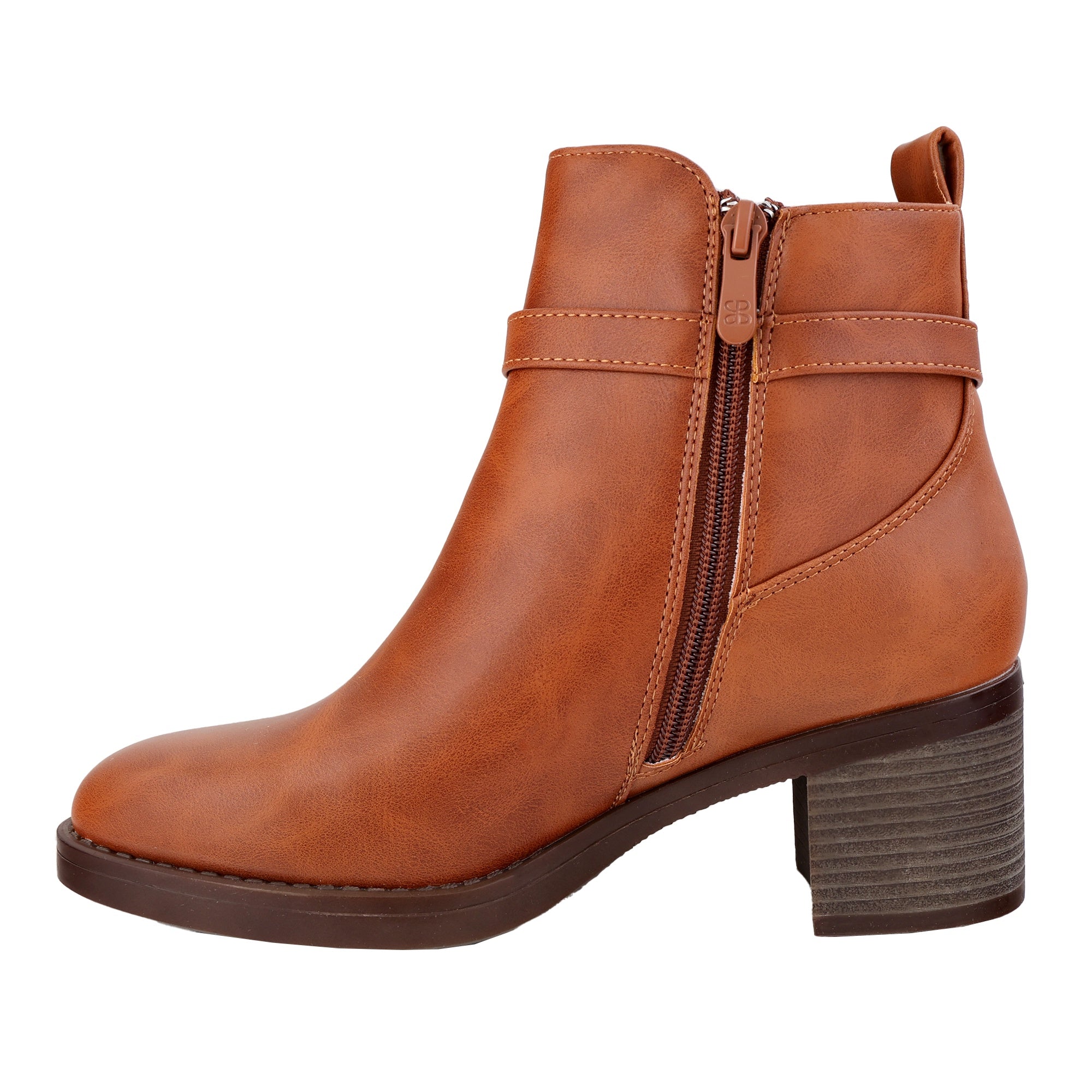 Stivaletti in simil pelle con tacco comodo quadrato Cammello