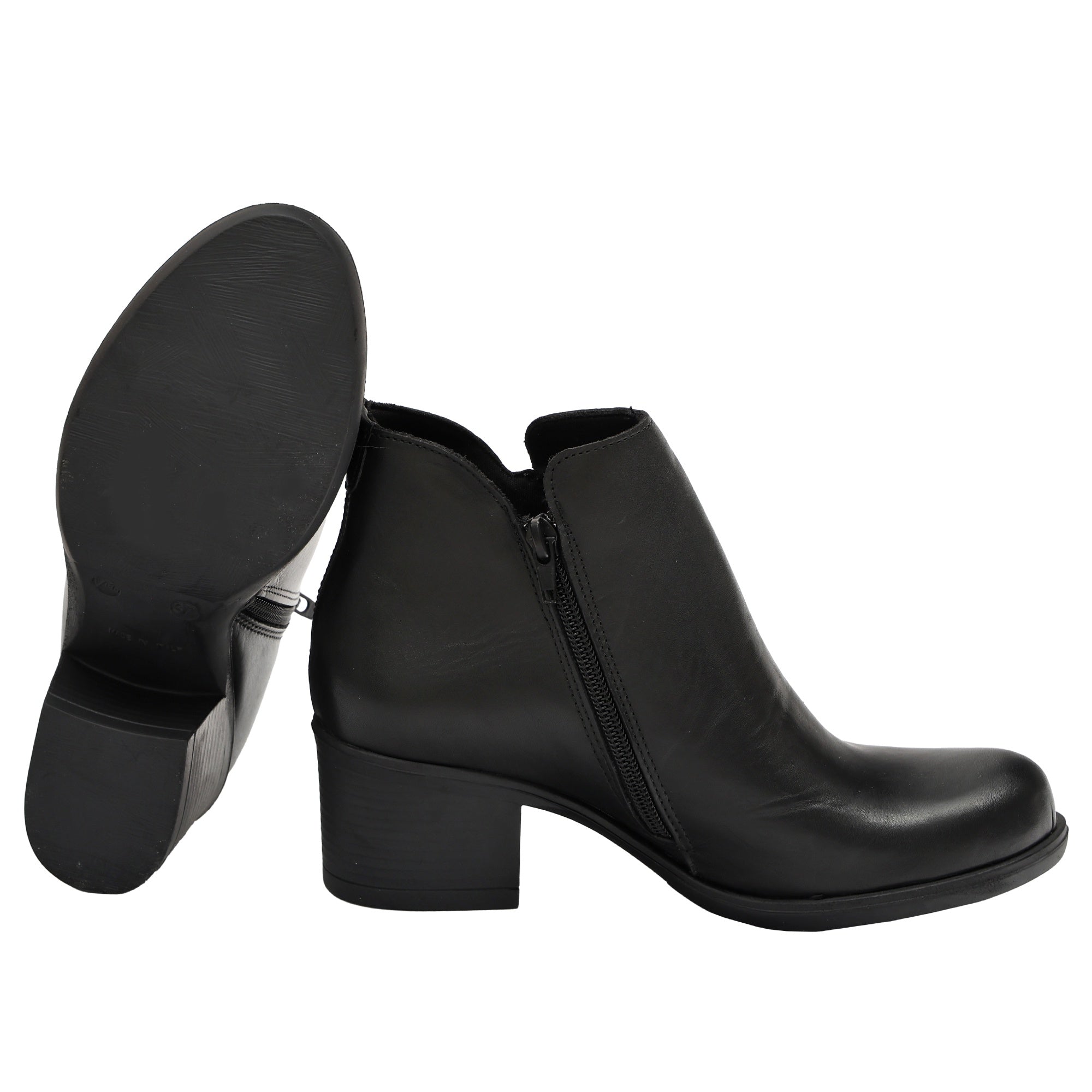 Tronchetto in Vera Pelle con Tacco Comodo Nero