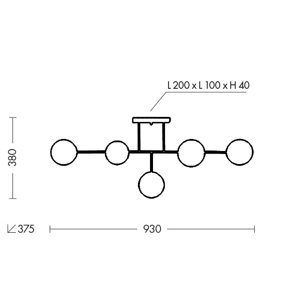 VALO Plafoniera Nero 5 Luci - Nero