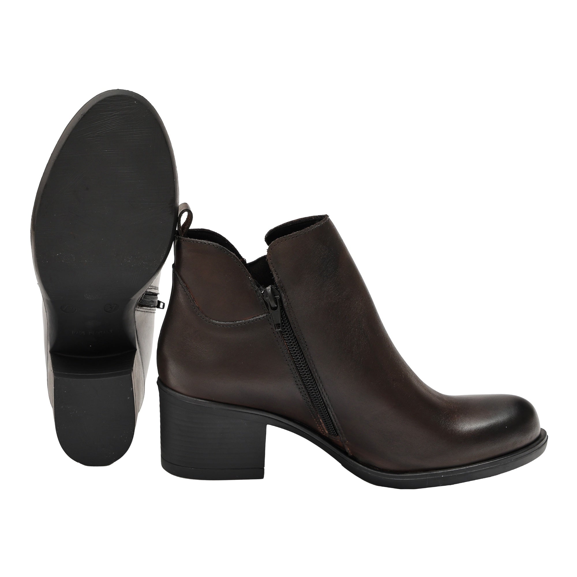 Tronchetto in Vera Pelle con Tacco Comodo e Fascia Elastica Testa di Moro