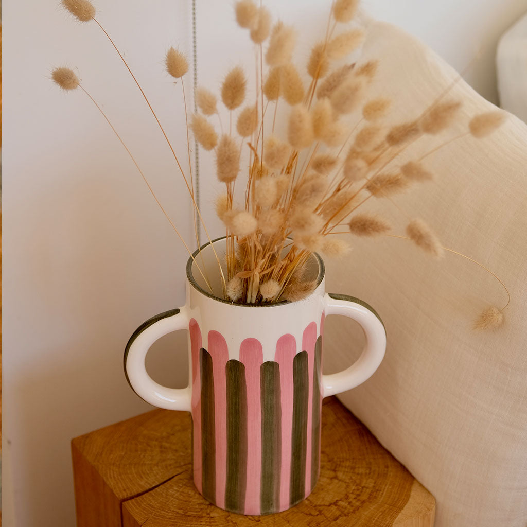 Vaso in ceramica Mediterranea - Strisce rosa/verdi