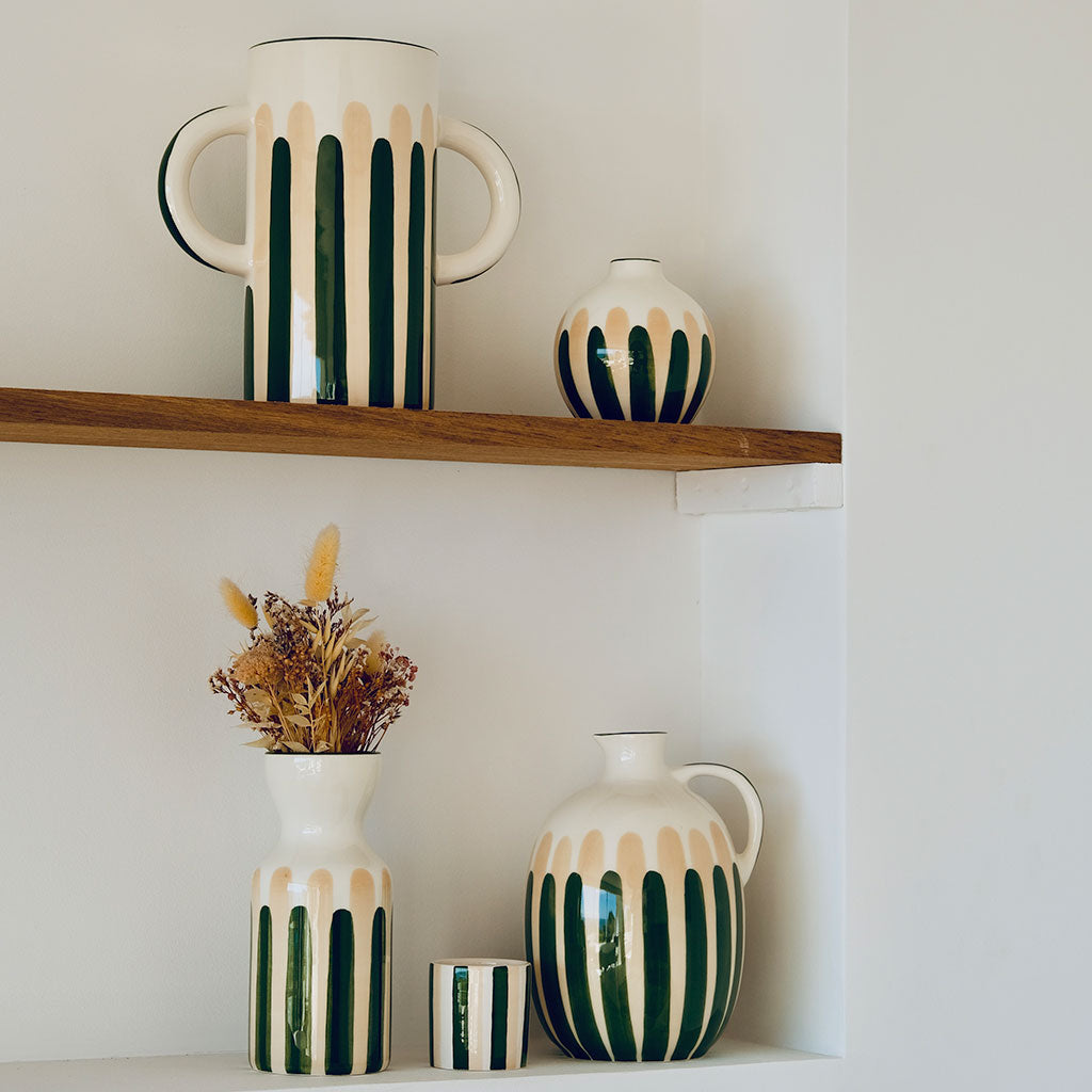 Vaso in ceramica Mediterranea - Strisce verde/beige