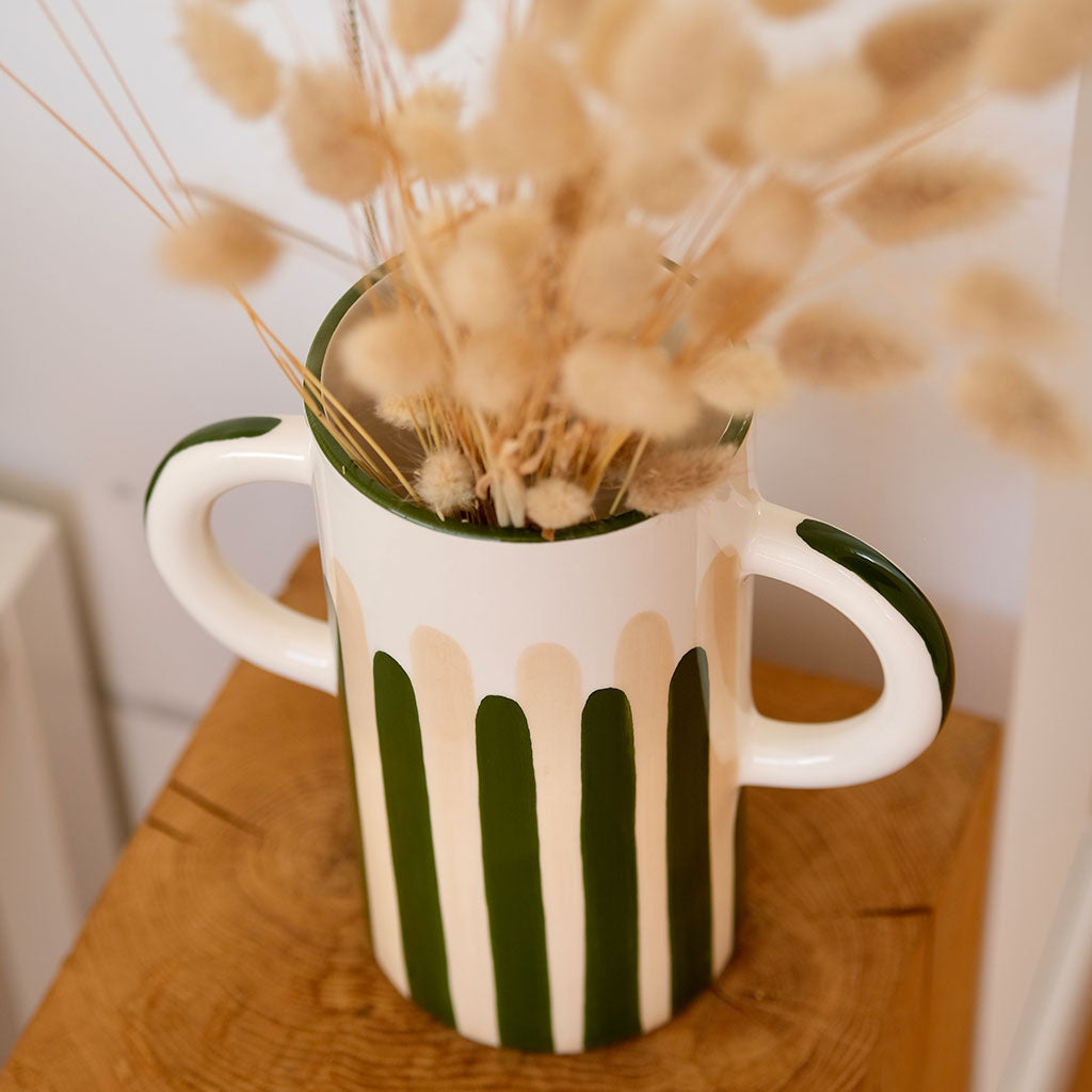 Vaso in ceramica Mediterranea - Strisce verde/beige