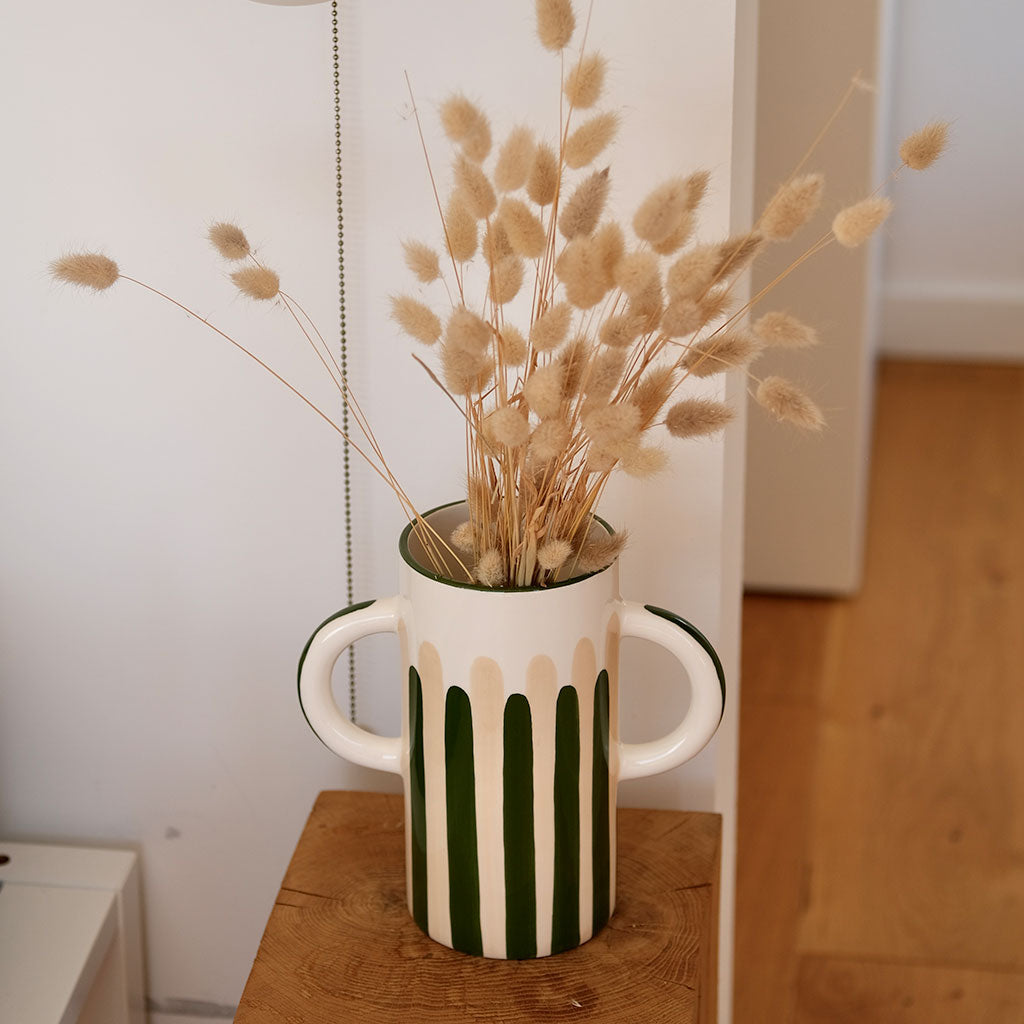 Vaso in ceramica Mediterranea - Strisce verde/beige
