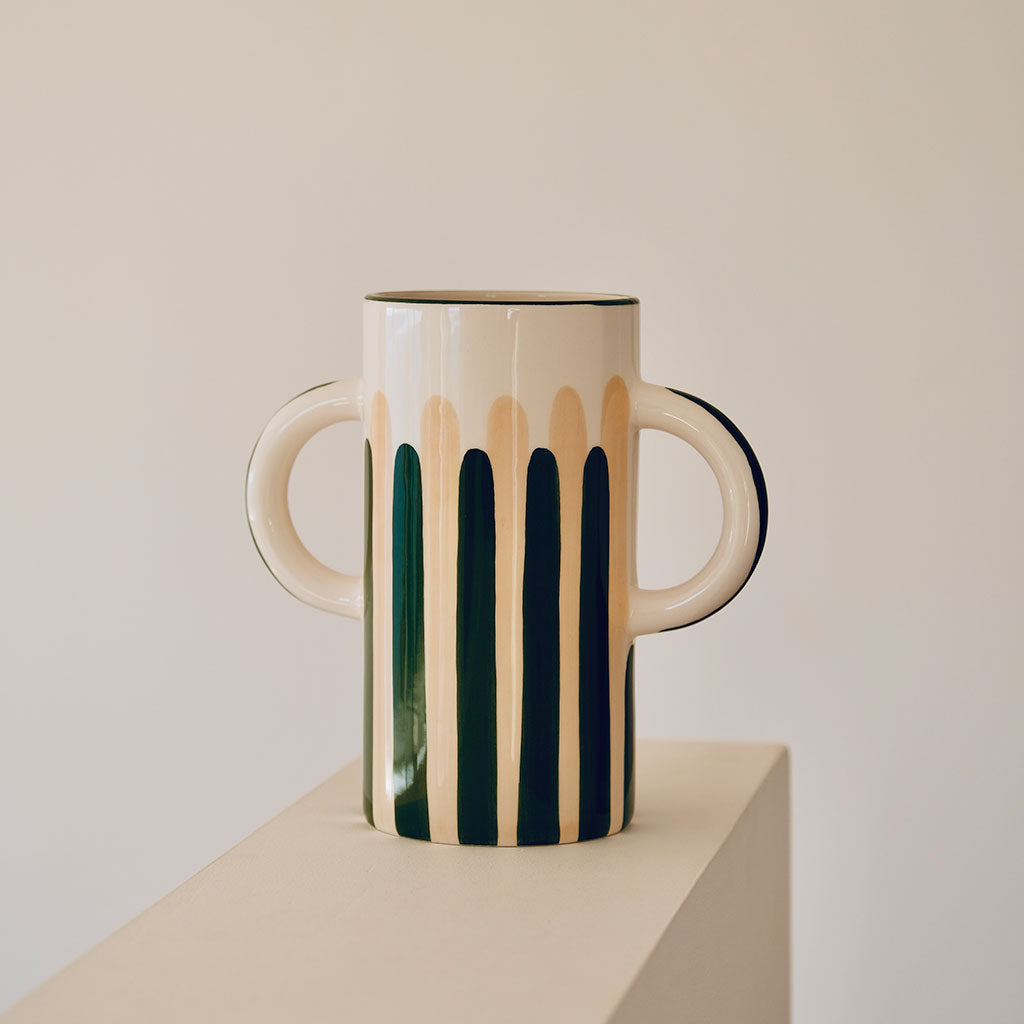 Vaso in ceramica Mediterranea - Strisce verde/beige