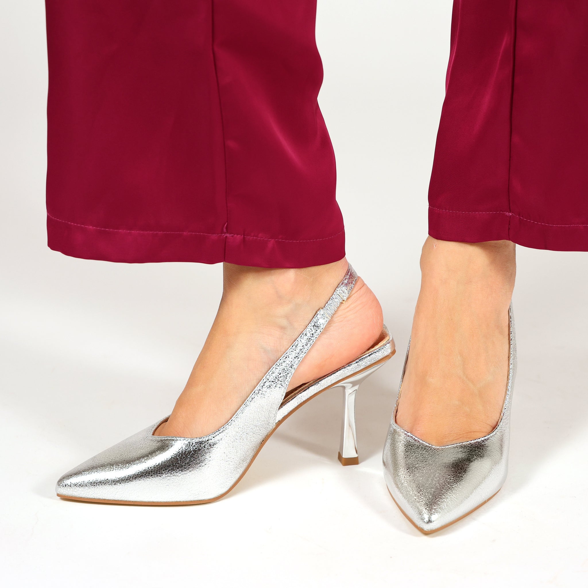 Dècolletè slingback in simil pelle Argentato