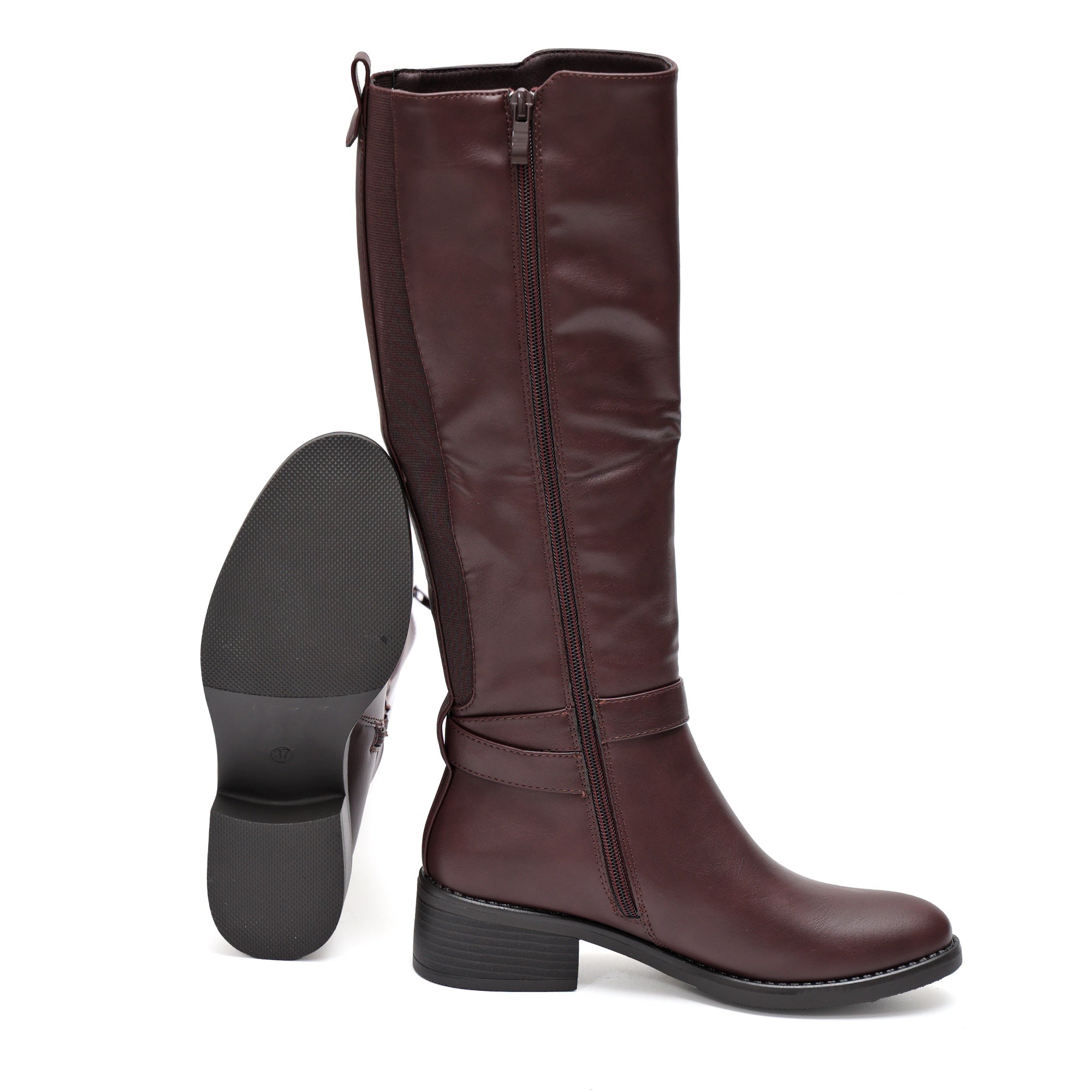 Stivale in simil pelle con cinturini e fascia elastica Bordeaux