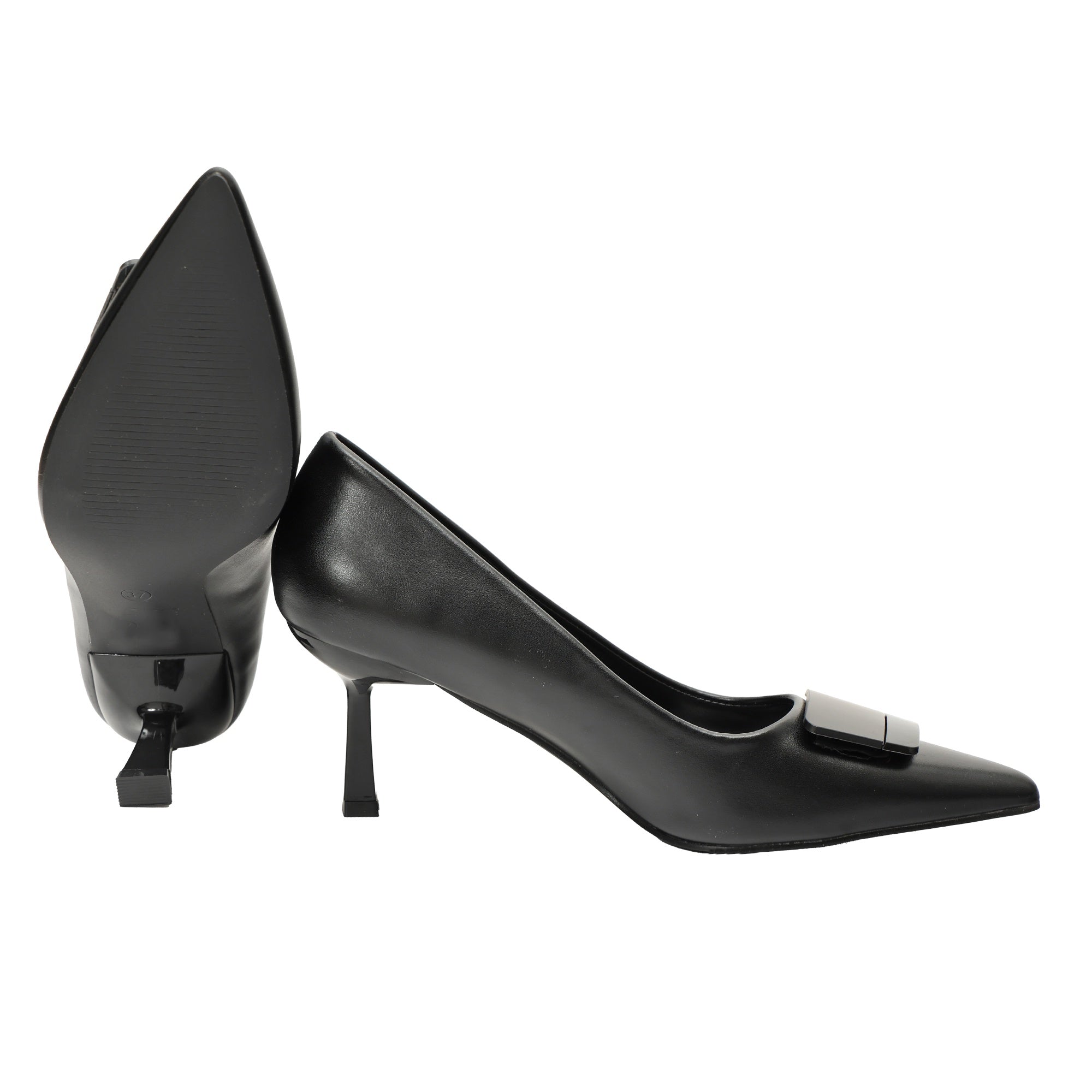 Decolletè in simil pelle con applicazione Nero