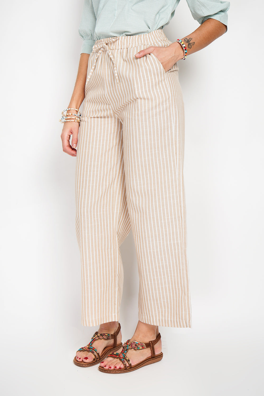 Pantaloni a righe a vita alta con coulisse e tasche Talpa