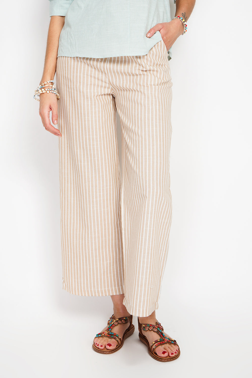 Pantaloni a righe a vita alta con coulisse e tasche Talpa