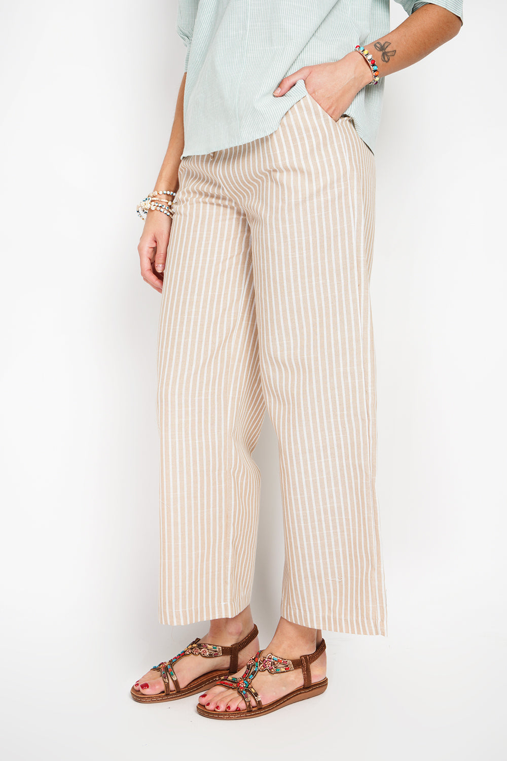 Pantaloni a righe a vita alta con coulisse e tasche Talpa