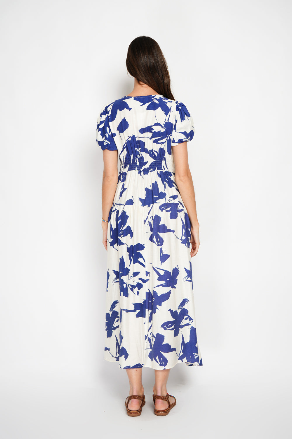 Abito lungo con stampa floreale e maniche a 3/4 Blu navy - William