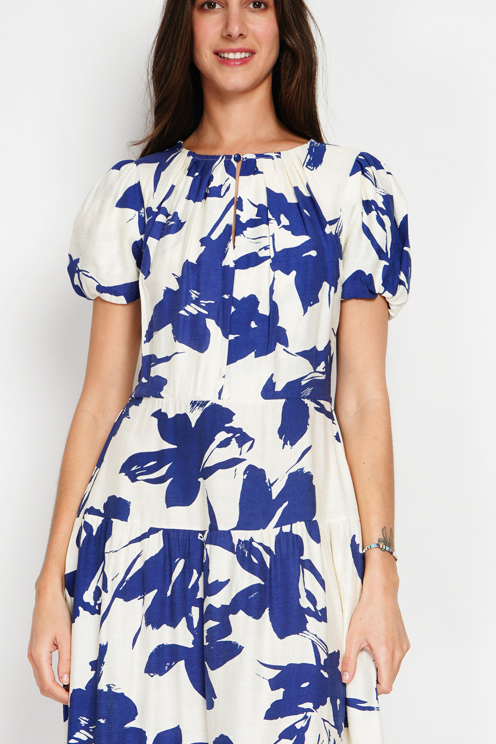 Abito lungo con stampa floreale e maniche a 3/4 Blu navy - William