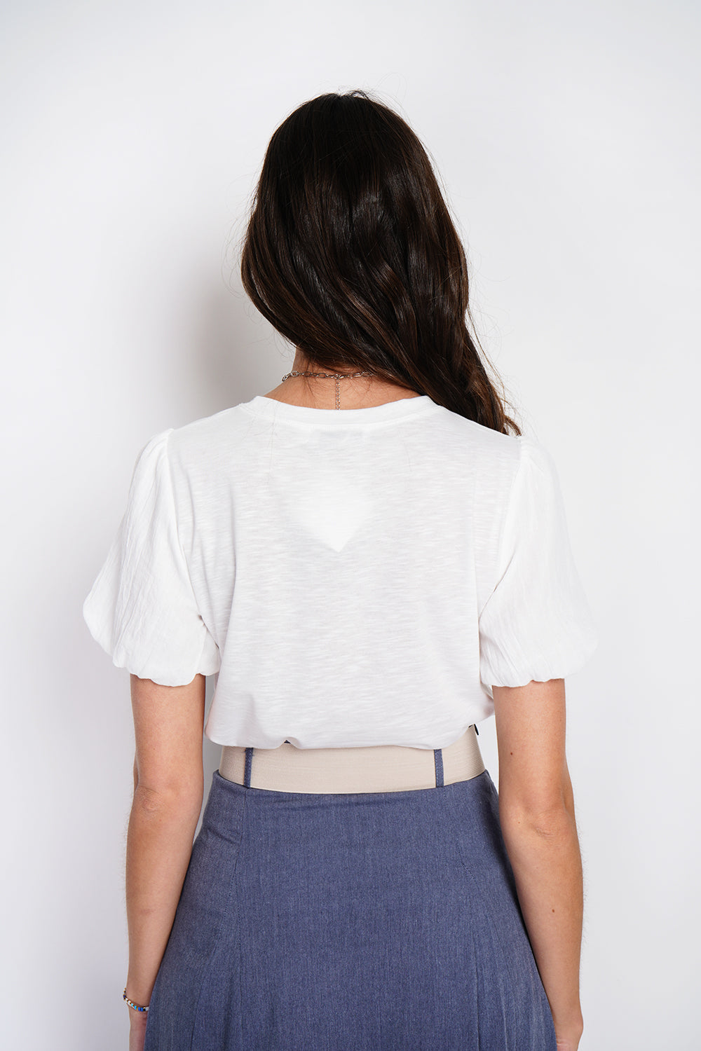 T-shirt girocollo a maniche corte con maniche a sbuffo Bianco