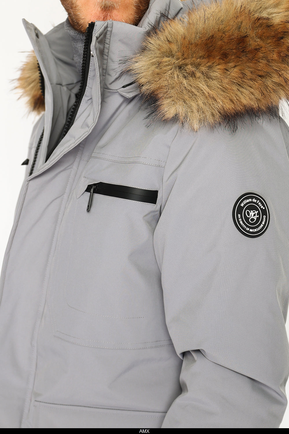 Piumino impermeabile con isolamento termico fino a -20°C, con cappuccio foderato in pelliccia staccabile, multitasche, maniche lunghe, polsini elasticizzati - Bleu Grey