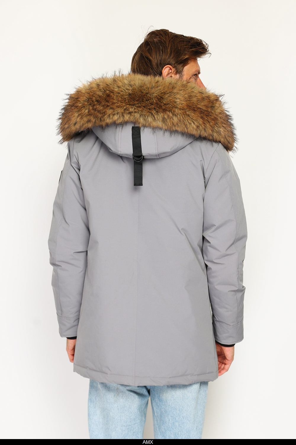 Piumino impermeabile con isolamento termico fino a -20°C, con cappuccio foderato in pelliccia staccabile, multitasche, maniche lunghe, polsini elasticizzati - Bleu Grey