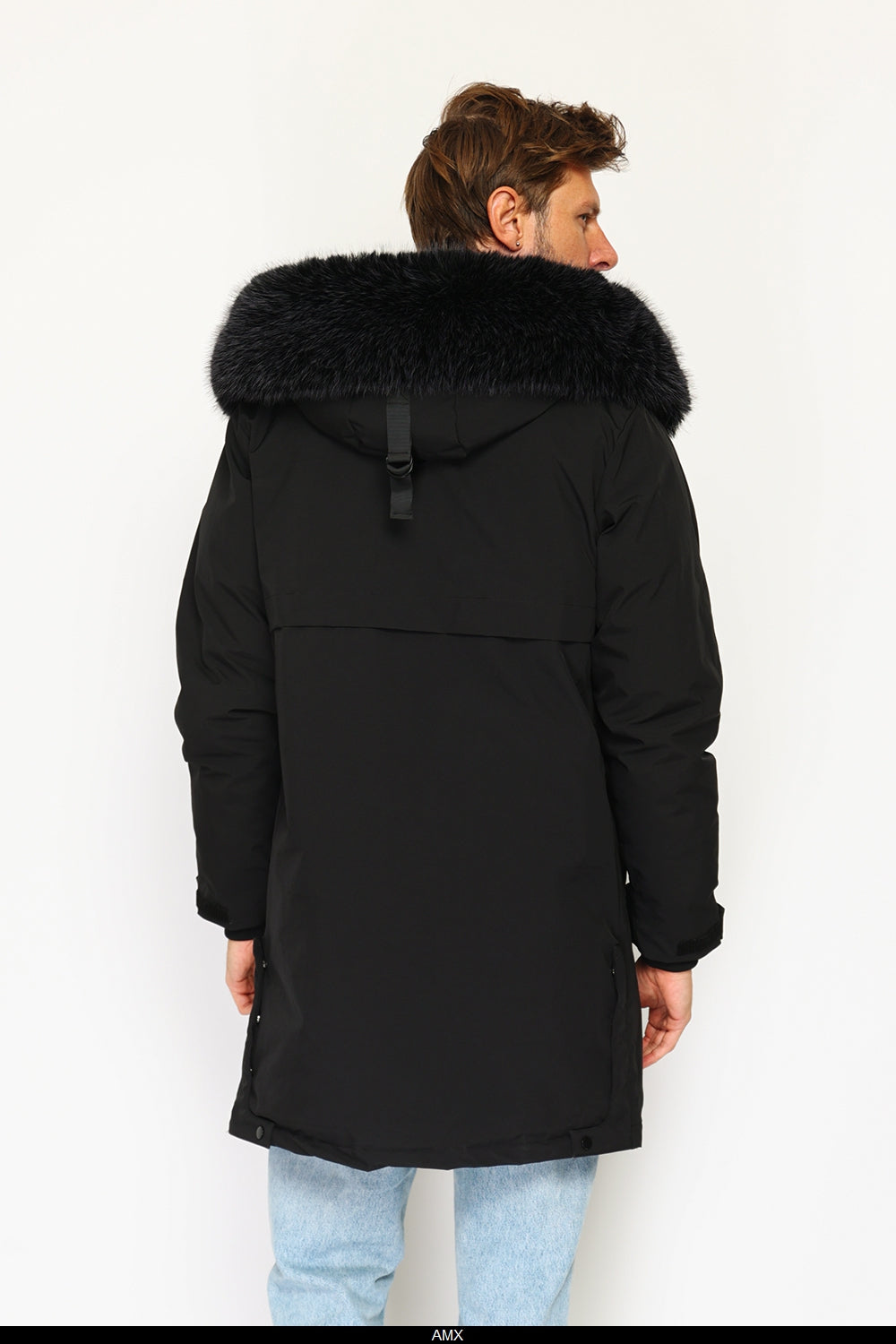 Giacca lunga impermeabile in piumino con isolamento termico fino a -20°C, con cappuccio rimovibile bordato di pelliccia, tasche multiple, maniche lunghe con polsini regolabili - Nero