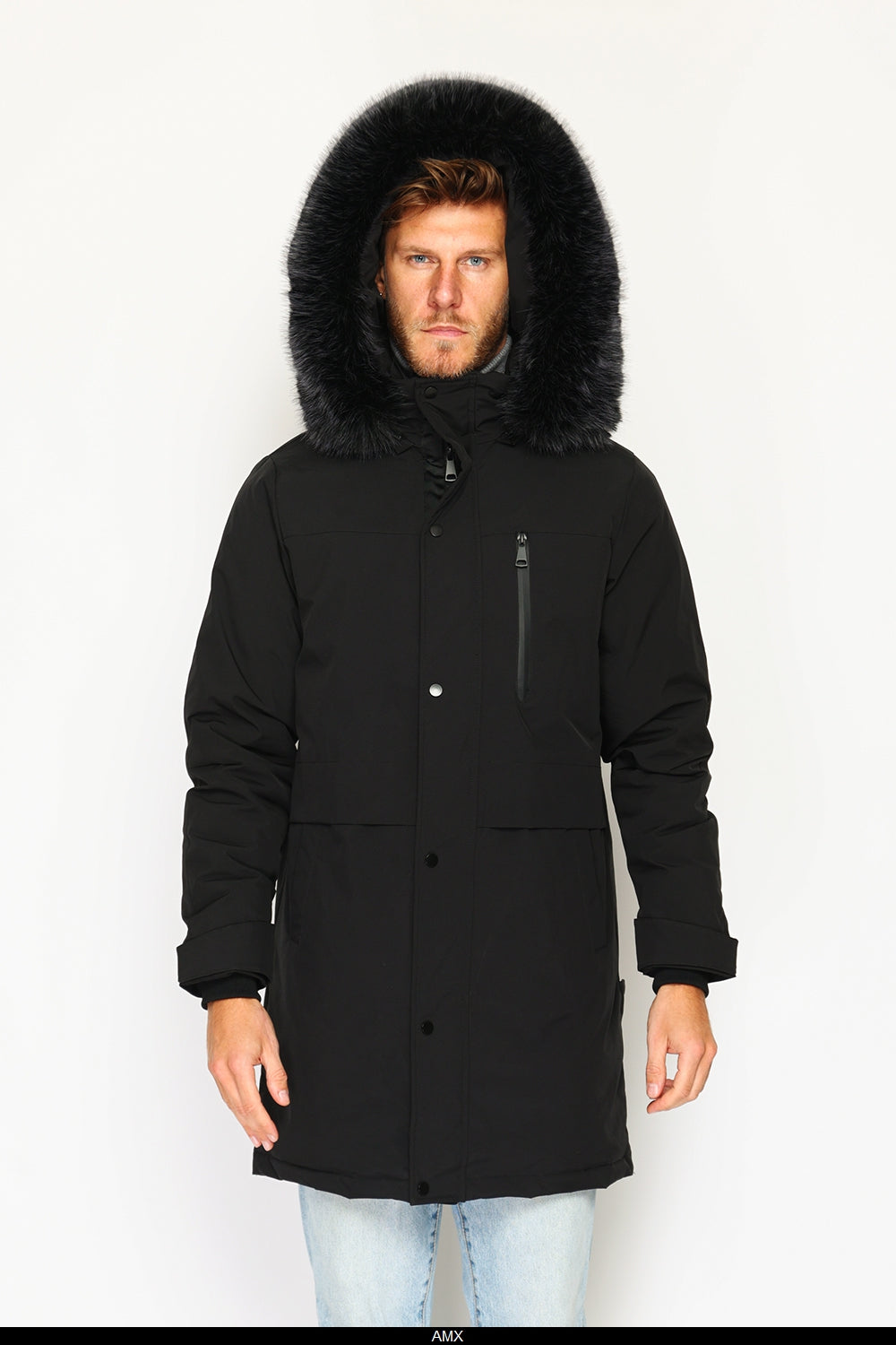 Giacca lunga impermeabile in piumino con isolamento termico fino a -20°C, con cappuccio rimovibile bordato di pelliccia, tasche multiple, maniche lunghe con polsini regolabili - Nero