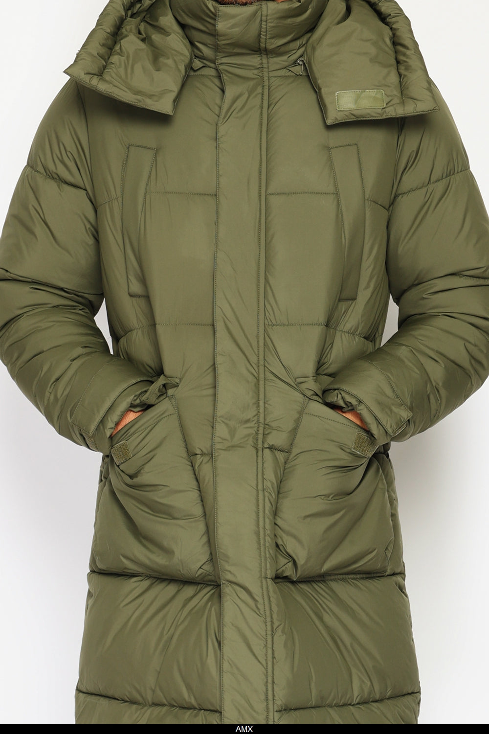 Giacca lunga in piumino con isolamento termico fino a -20°C, con cappuccio staccabile, multitasche, maniche lunghe, polsini regolabili - Cachi