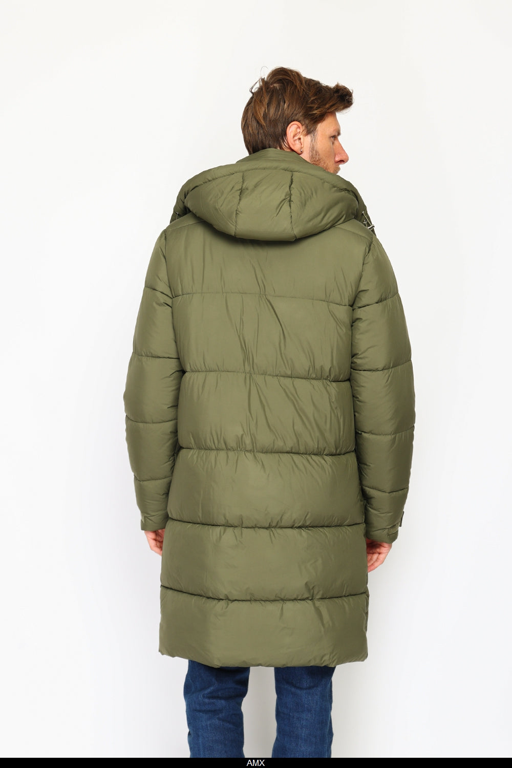 Giacca lunga in piumino con isolamento termico fino a -20°C, con cappuccio staccabile, multitasche, maniche lunghe, polsini regolabili - Cachi