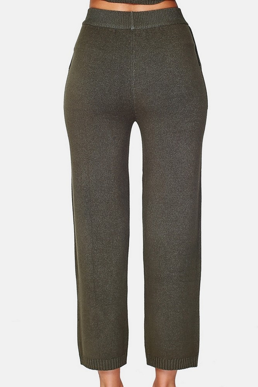 Pantaloni in maglia a vita alta, fondo largo con tasche a 4 fili Cachi