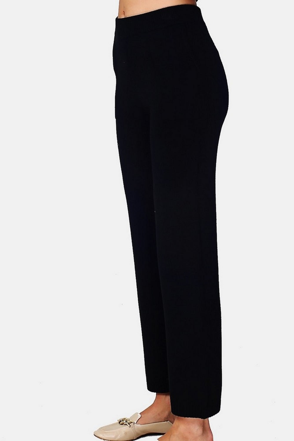 Pantaloni in maglia a vita alta, fondo largo con tasche a 4 fili Nero