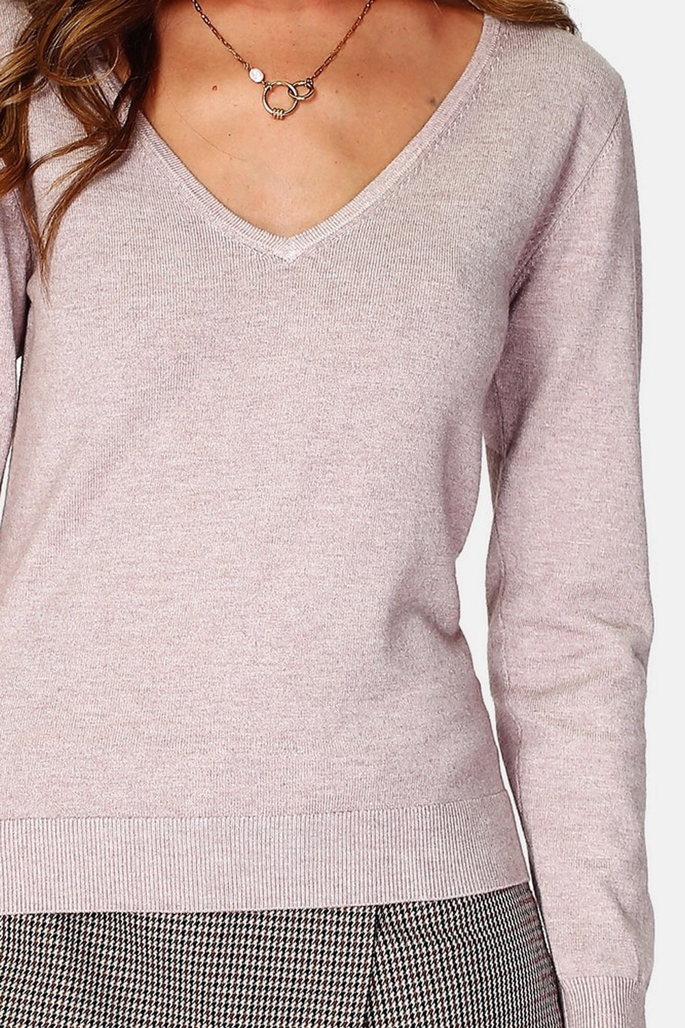 Maglione classico con scollo a V in maglia a 3 strati e maniche lunghe Deserto