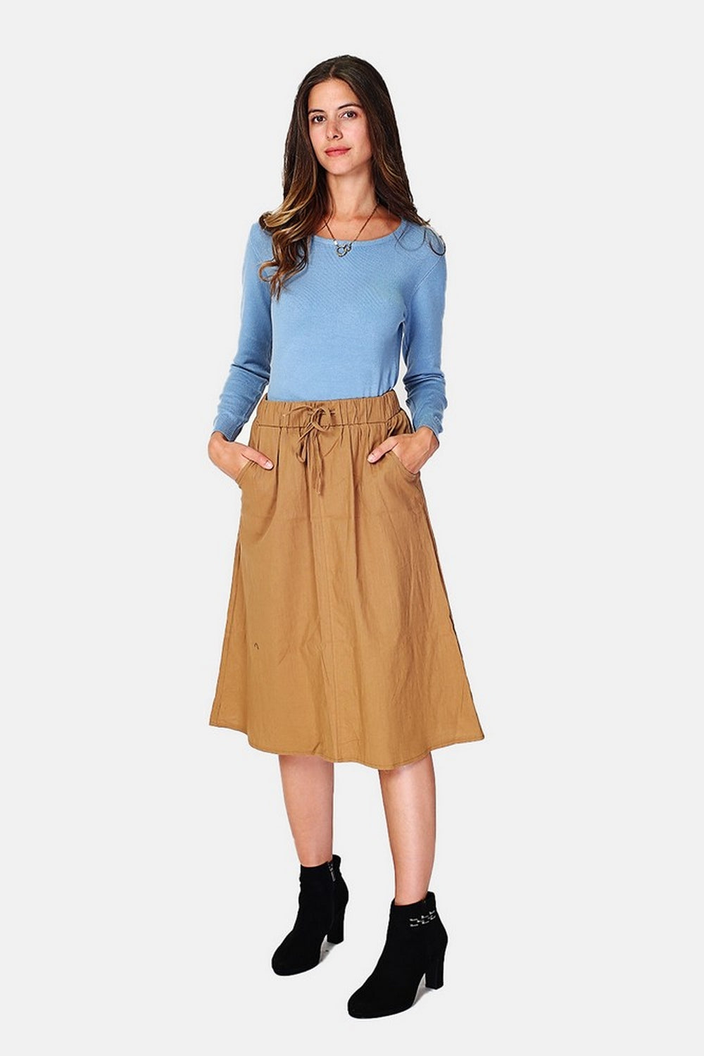 Maglione classico girocollo in maglia a 3 strati con maniche lunghe - Blu Grigio