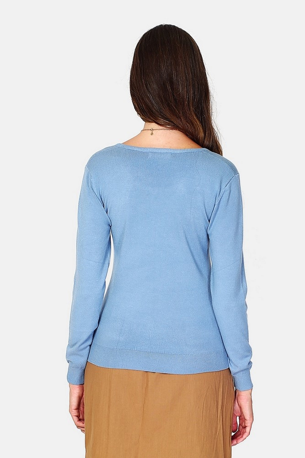 Maglione classico girocollo in maglia a 3 strati con maniche lunghe - Blu Grigio