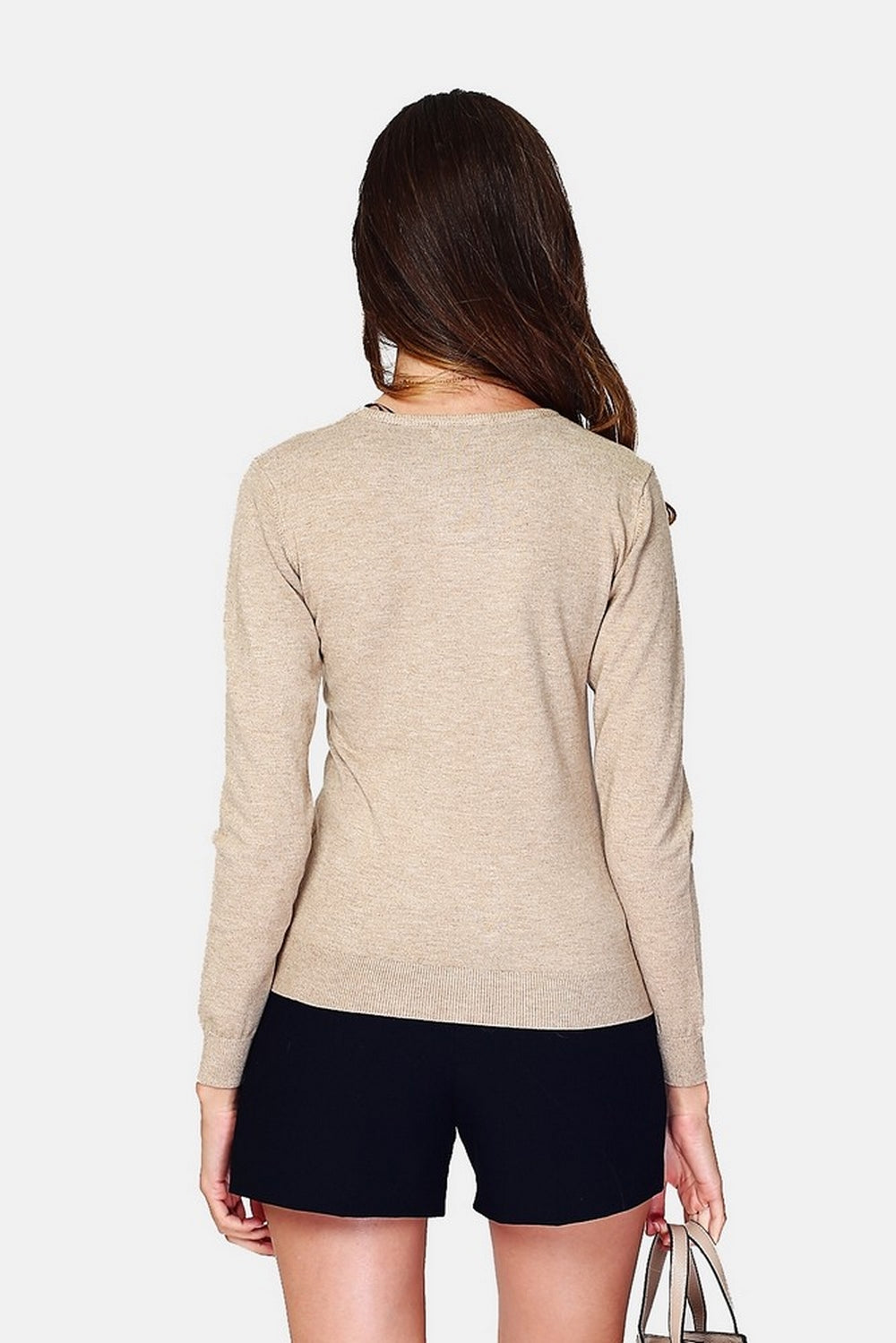 Maglione classico girocollo in maglia a 3 strati con maniche lunghe Cammello Scuro