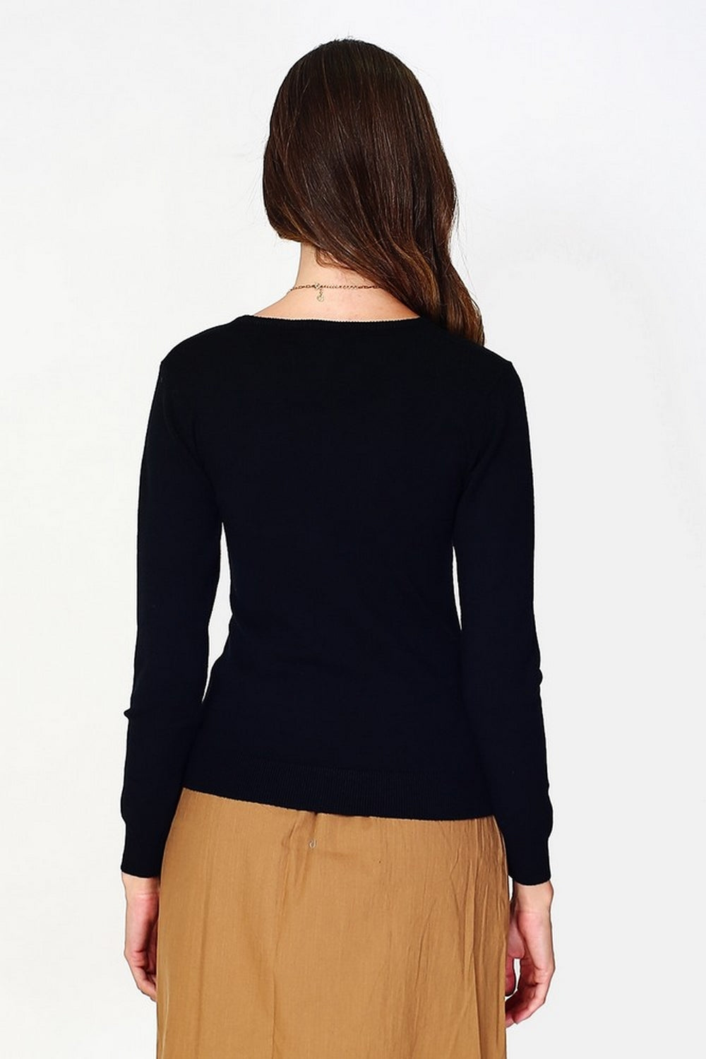 Maglione classico girocollo, maglia a 3 strati, maniche lunghe - Nero