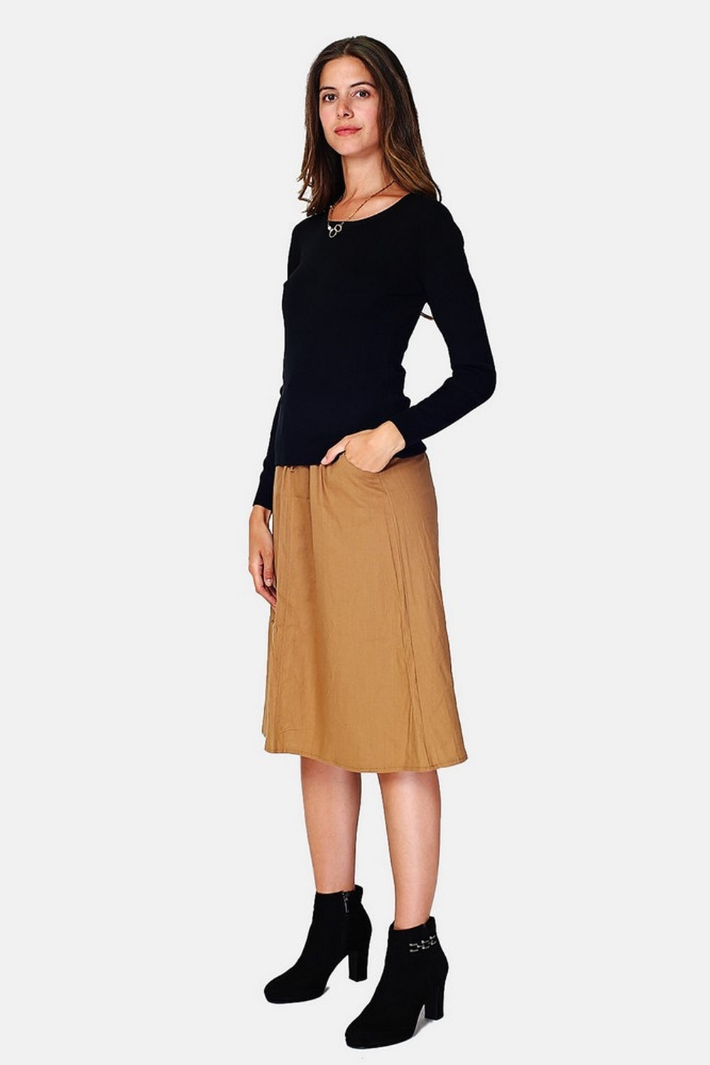 Maglione classico girocollo, maglia a 3 strati, maniche lunghe - Nero