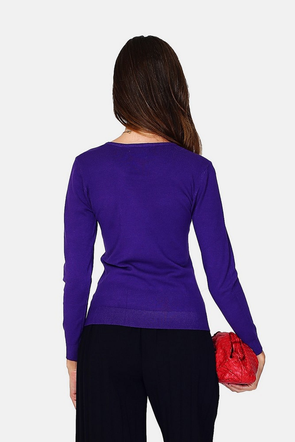 Maglione classico girocollo, maglia a 3 strati, maniche lunghe - Viola