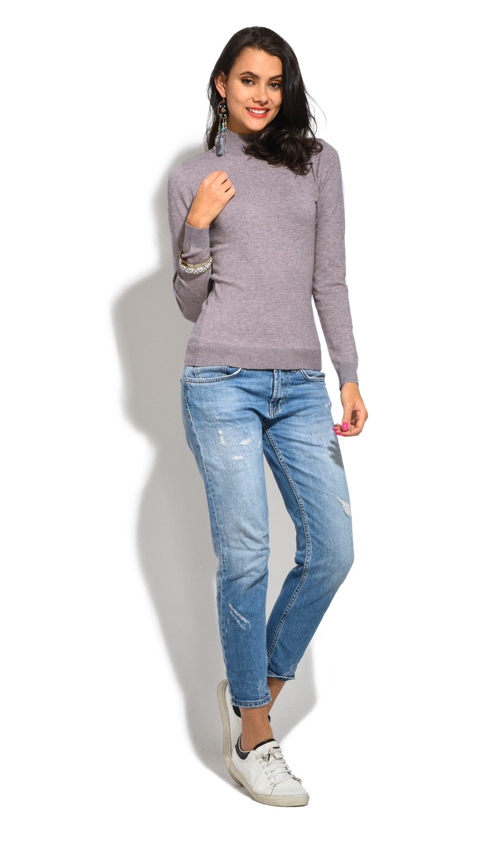 Classico maglione dolcevita in maglia a 3 strati con maniche lunghe Flanella