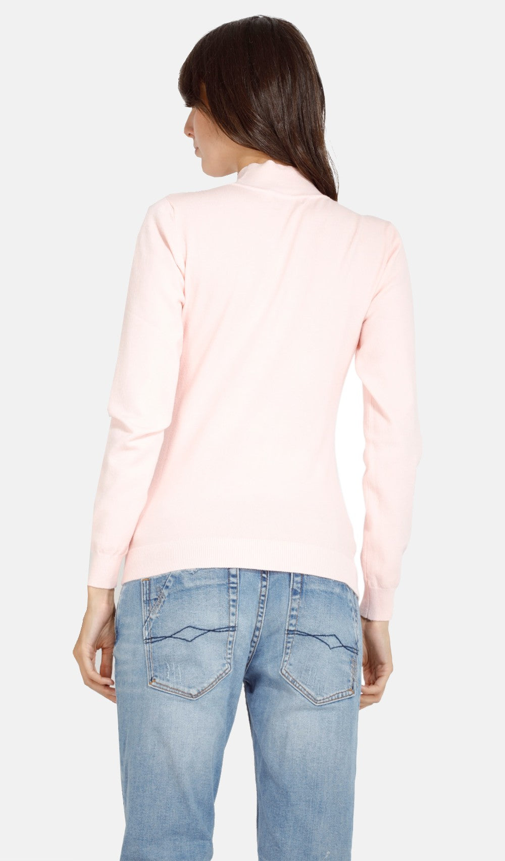 Classico maglione dolcevita in maglia a 3 strati con maniche lunghe Rosa