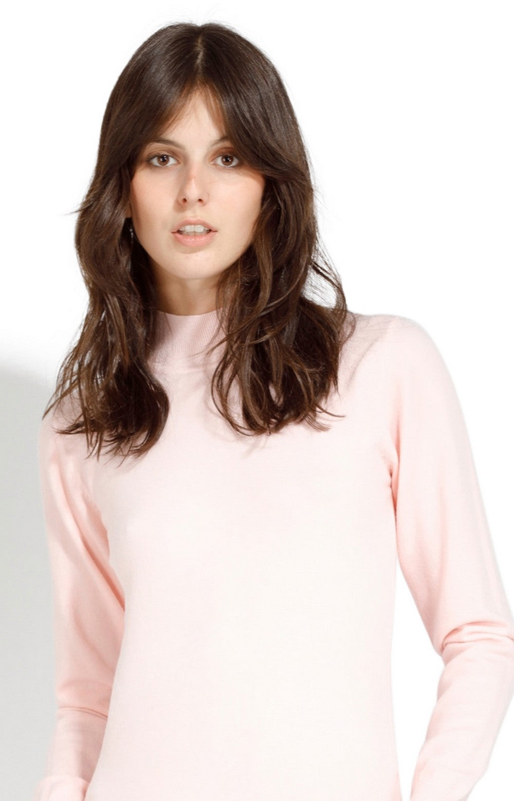 Classico maglione dolcevita in maglia a 3 strati con maniche lunghe Rosa