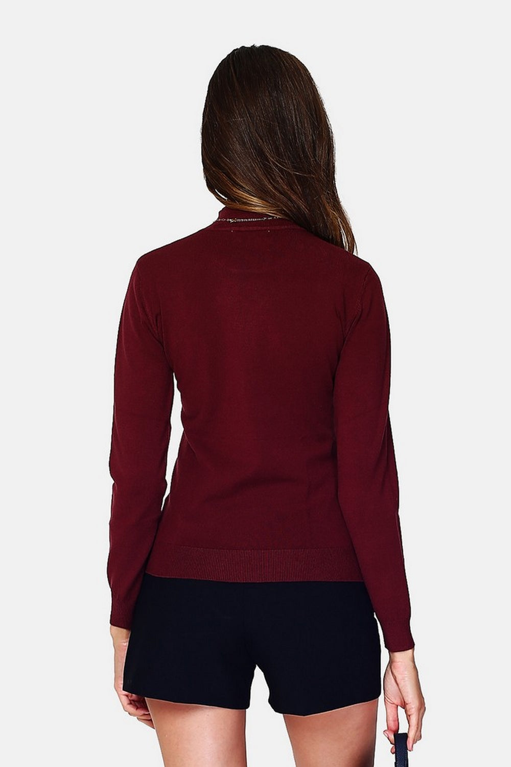 Classico maglione dolcevita in maglia a 3 strati con maniche lunghe Bordeaux