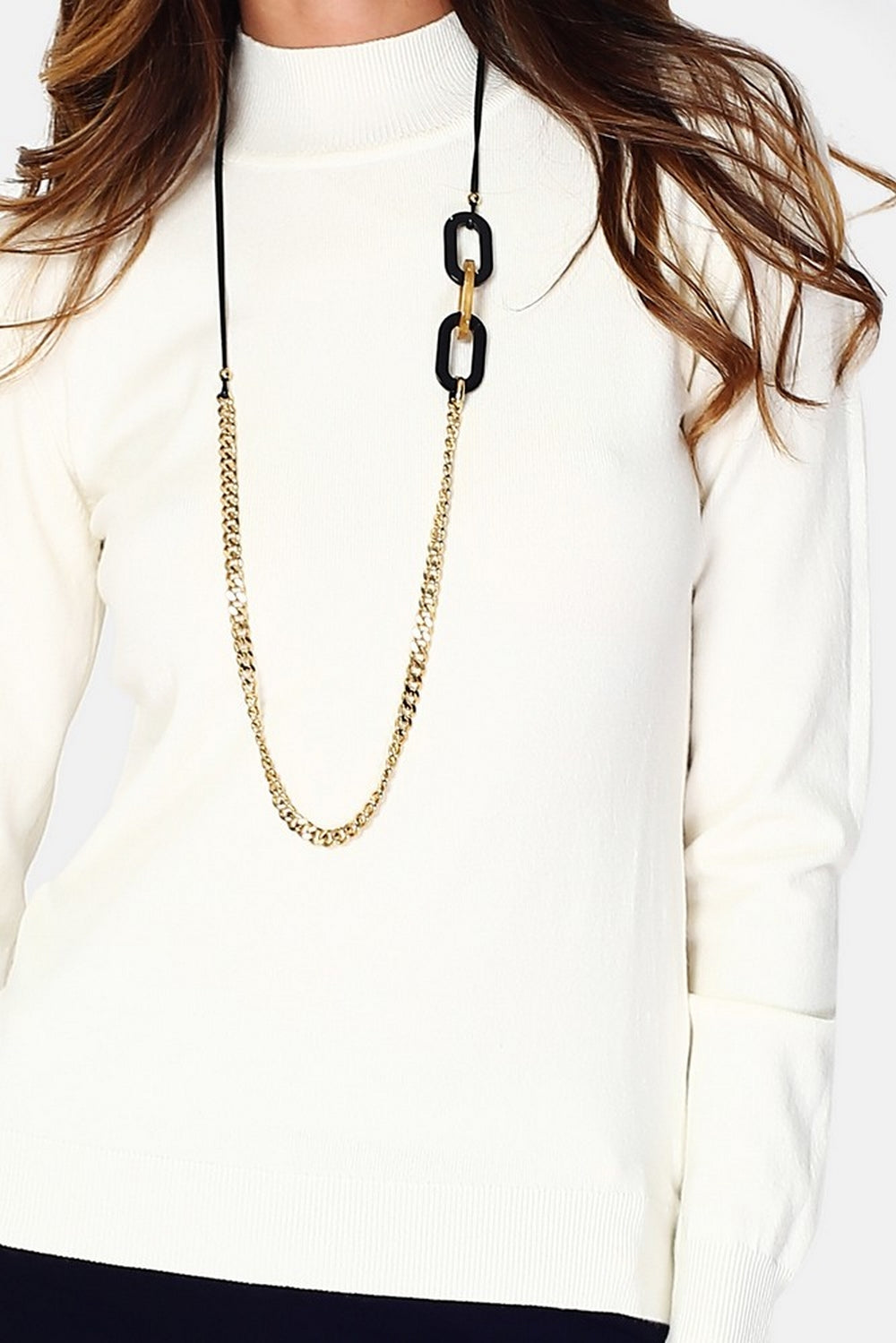 Classico maglione dolcevita in maglia a 3 strati con maniche lunghe Naturale