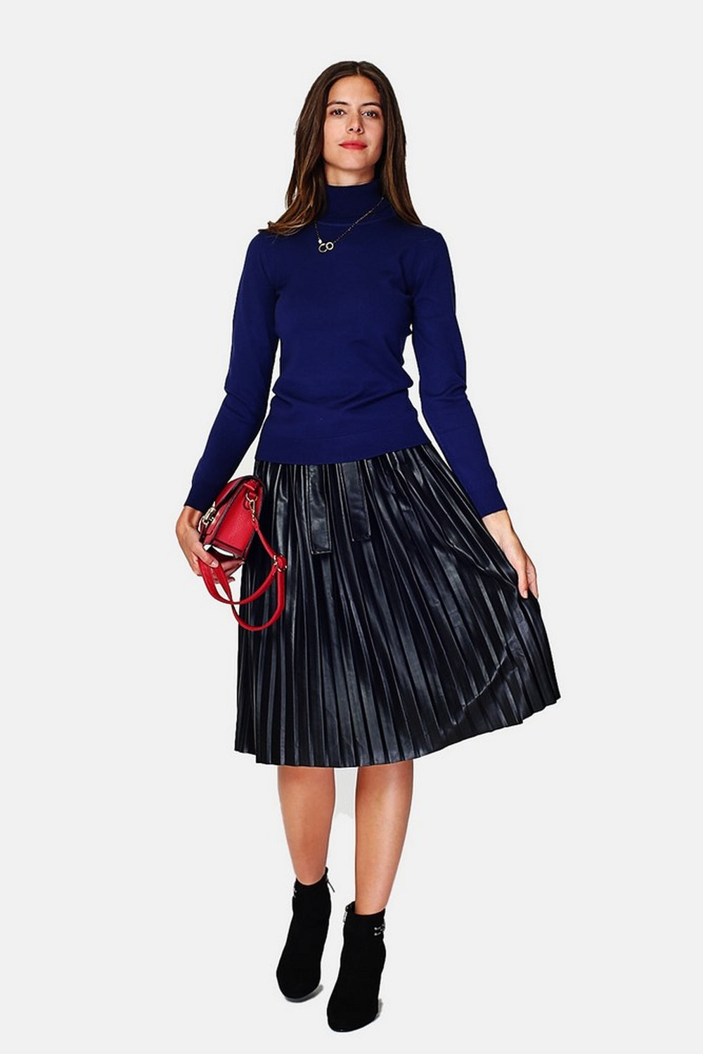 Maglione dolcevita classico in maglia a 3 strati con manica lunga - Blu notte