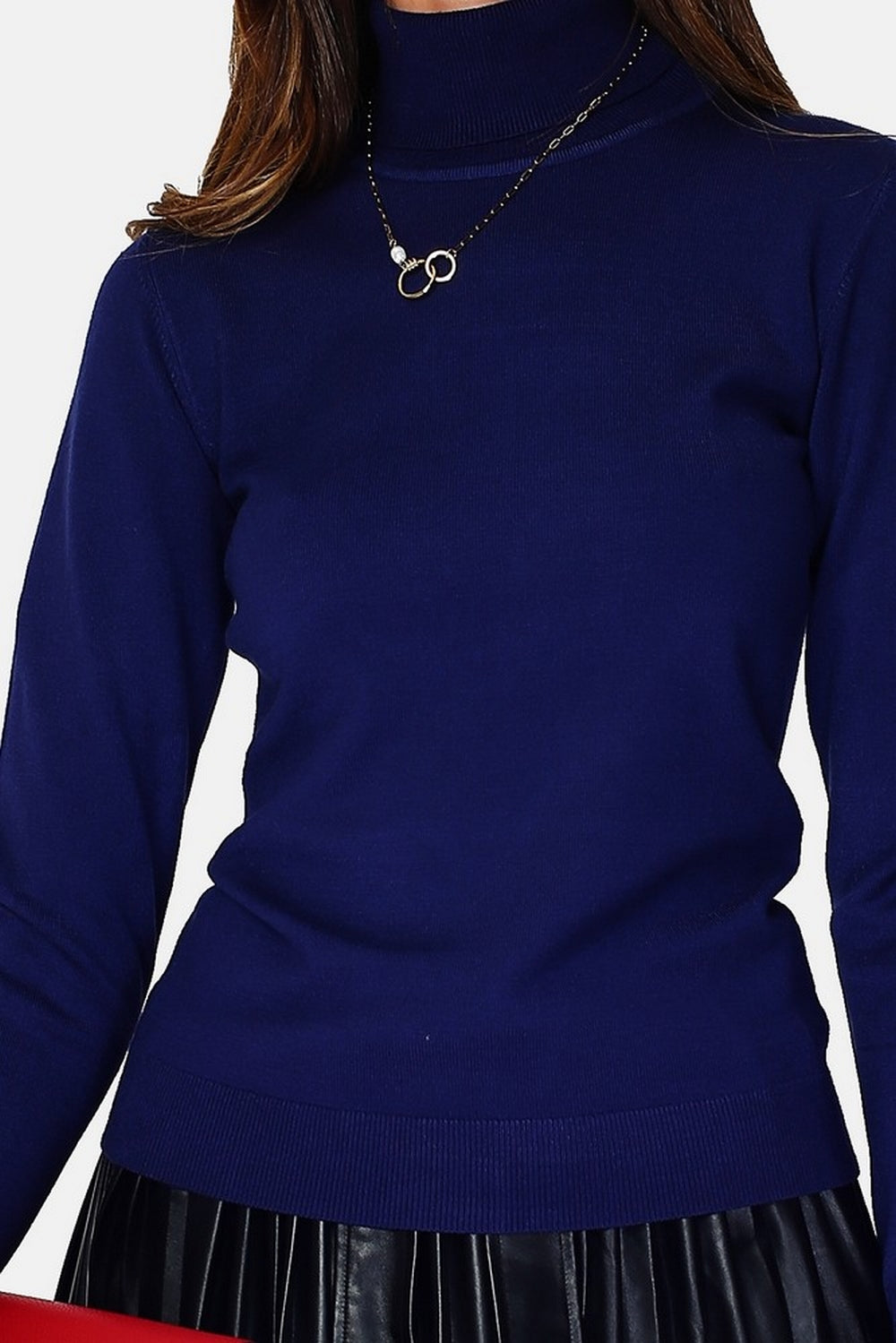 Classico maglione a collo alto lavorato a 3 capi con maniche lunghe Blu notte -WF2408