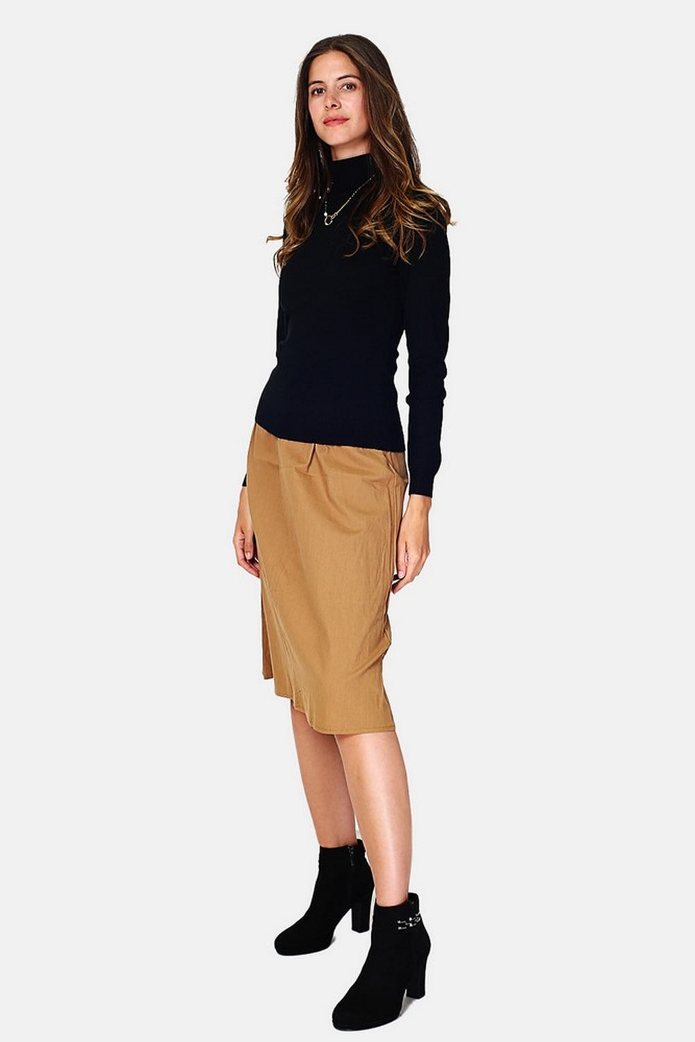 Maglione classico a collo alto, maglia a 3 strati, maniche lunghe - Nero